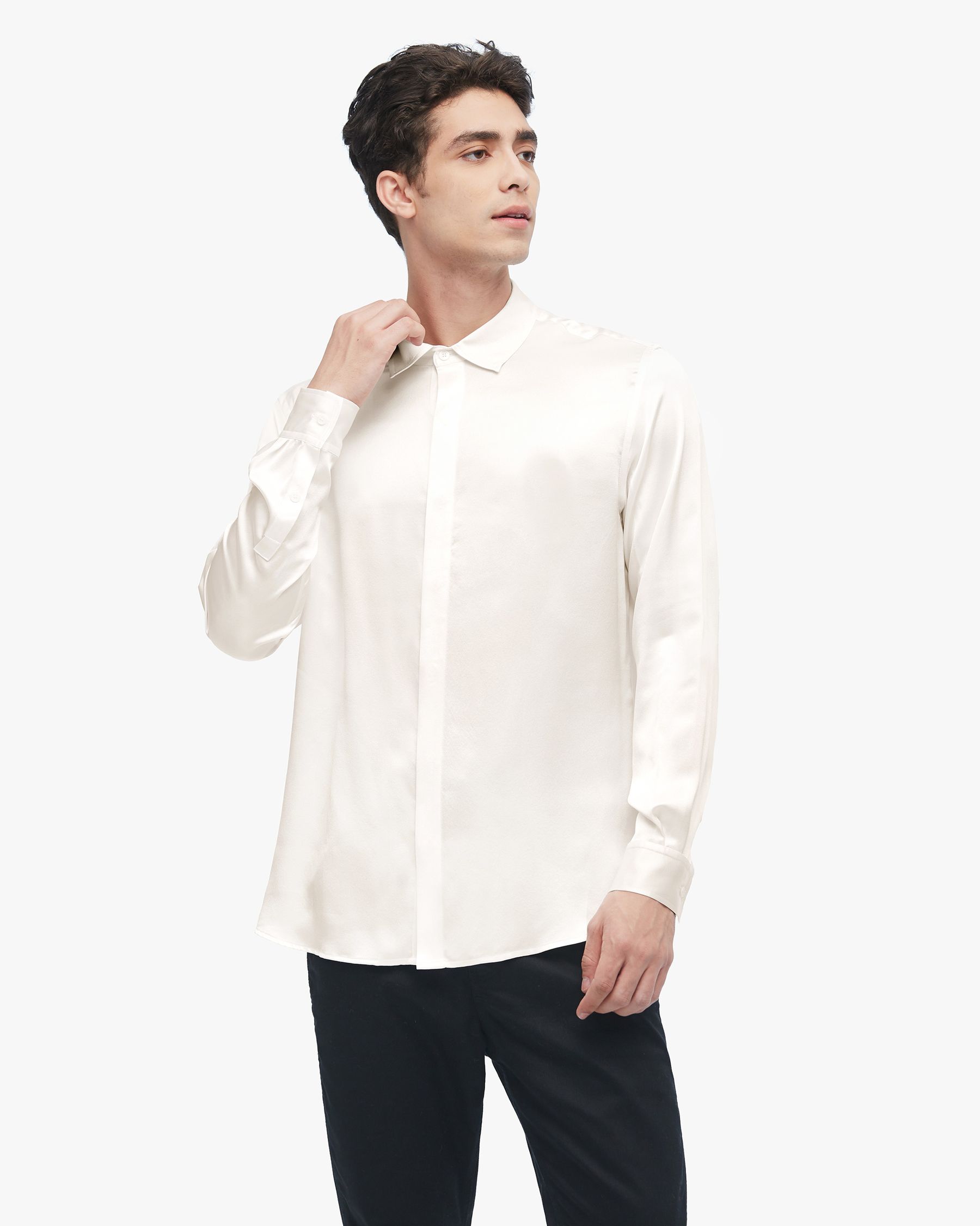 Chemise Classique en Soie à Manches Longues pour Hommes