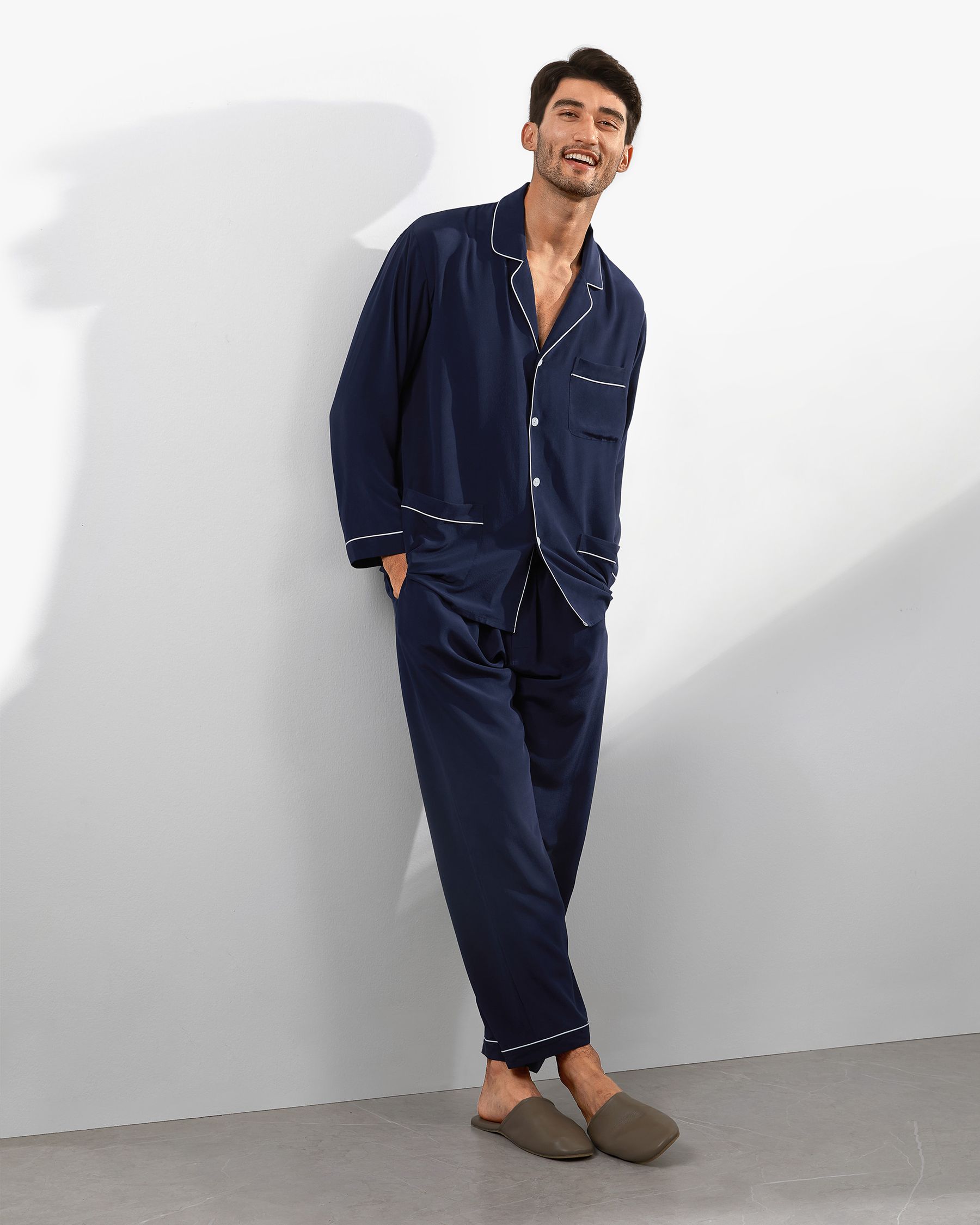 Silk Pajamas Set With Lapel Collar