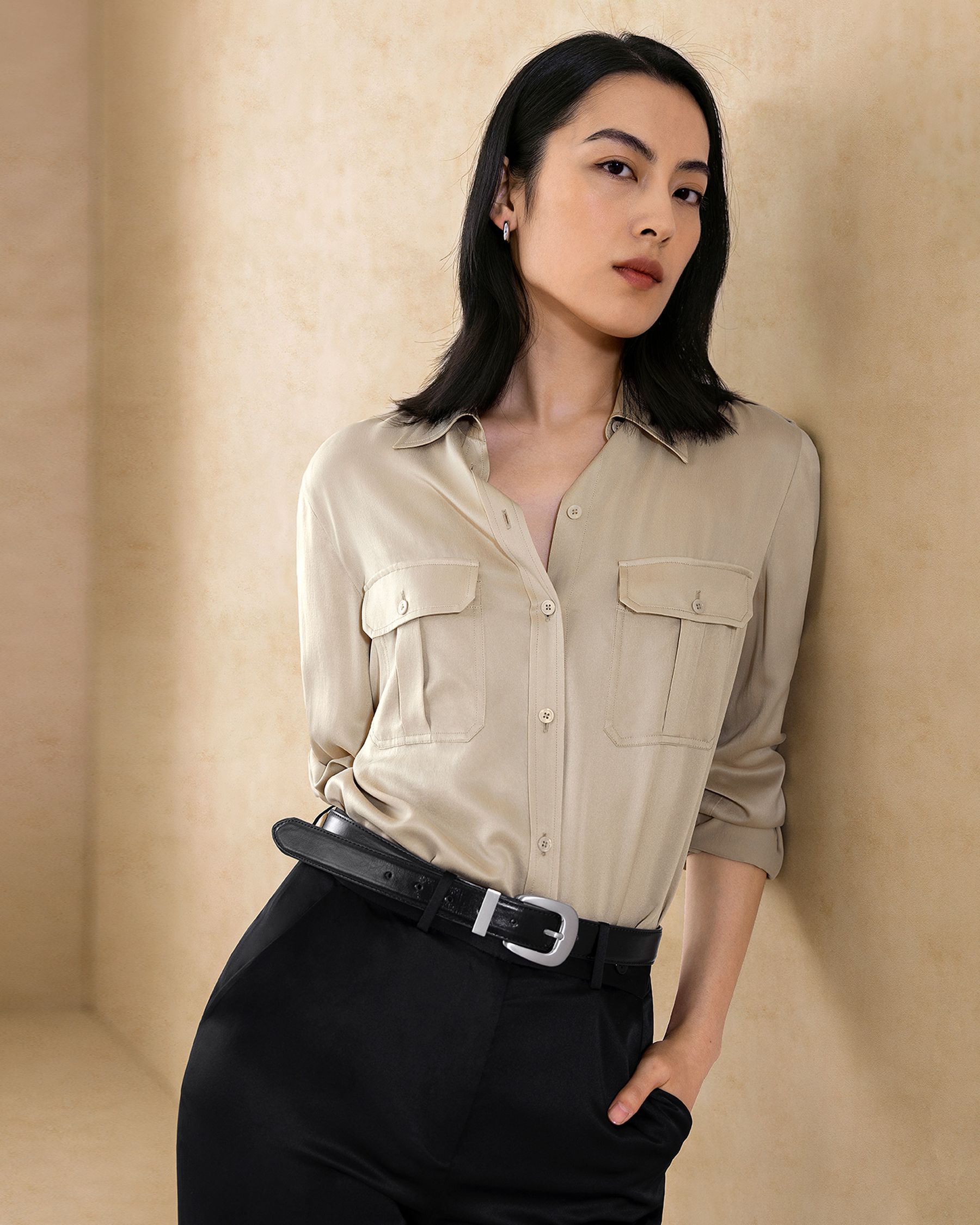 Sandwashed Silk Shirt With Epaulettes