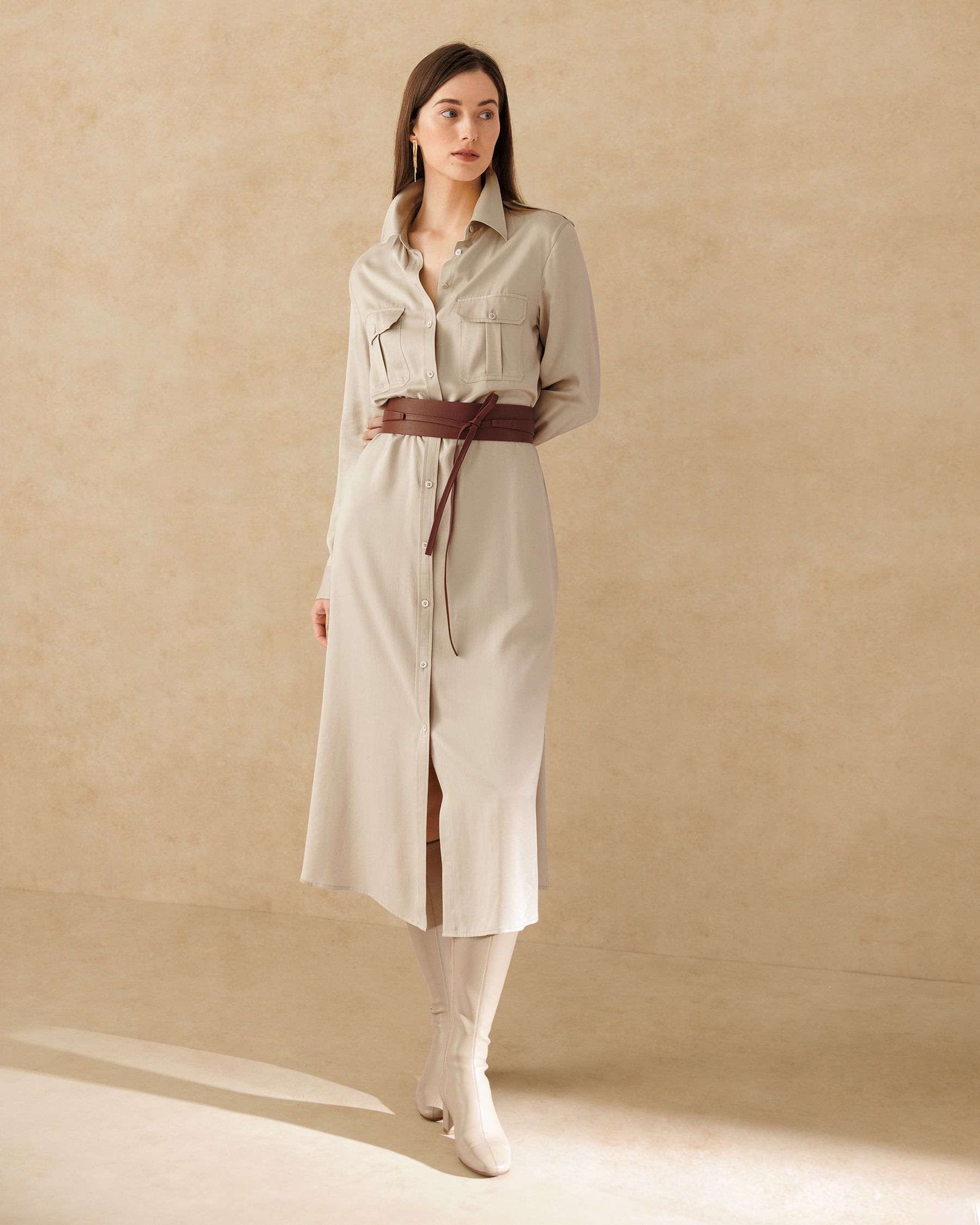 Sandgewaschenes Trench-Kleid mit Taschen