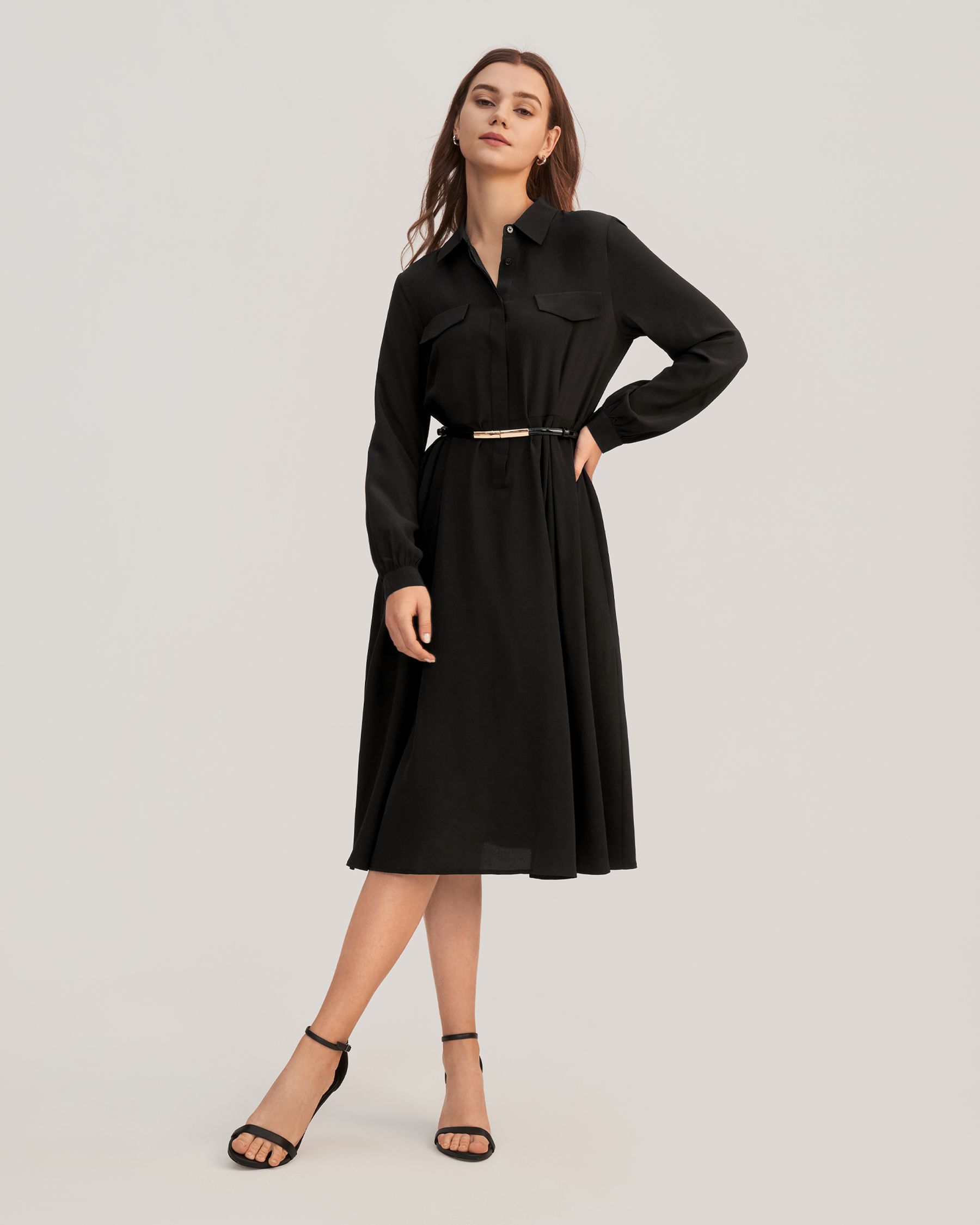 Damen Langärmliges Retro Anmutiges Seidenkleid