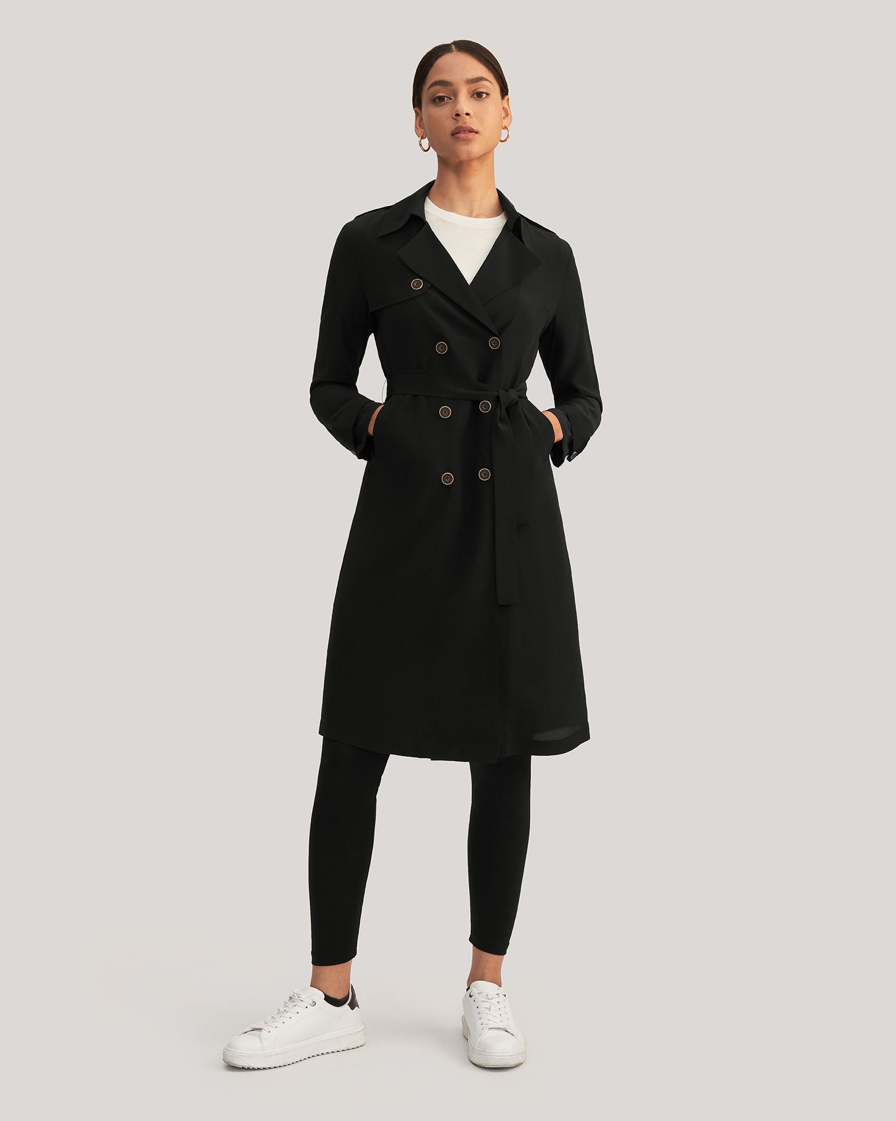 Classic Double-Breasted Silk Trench Coat