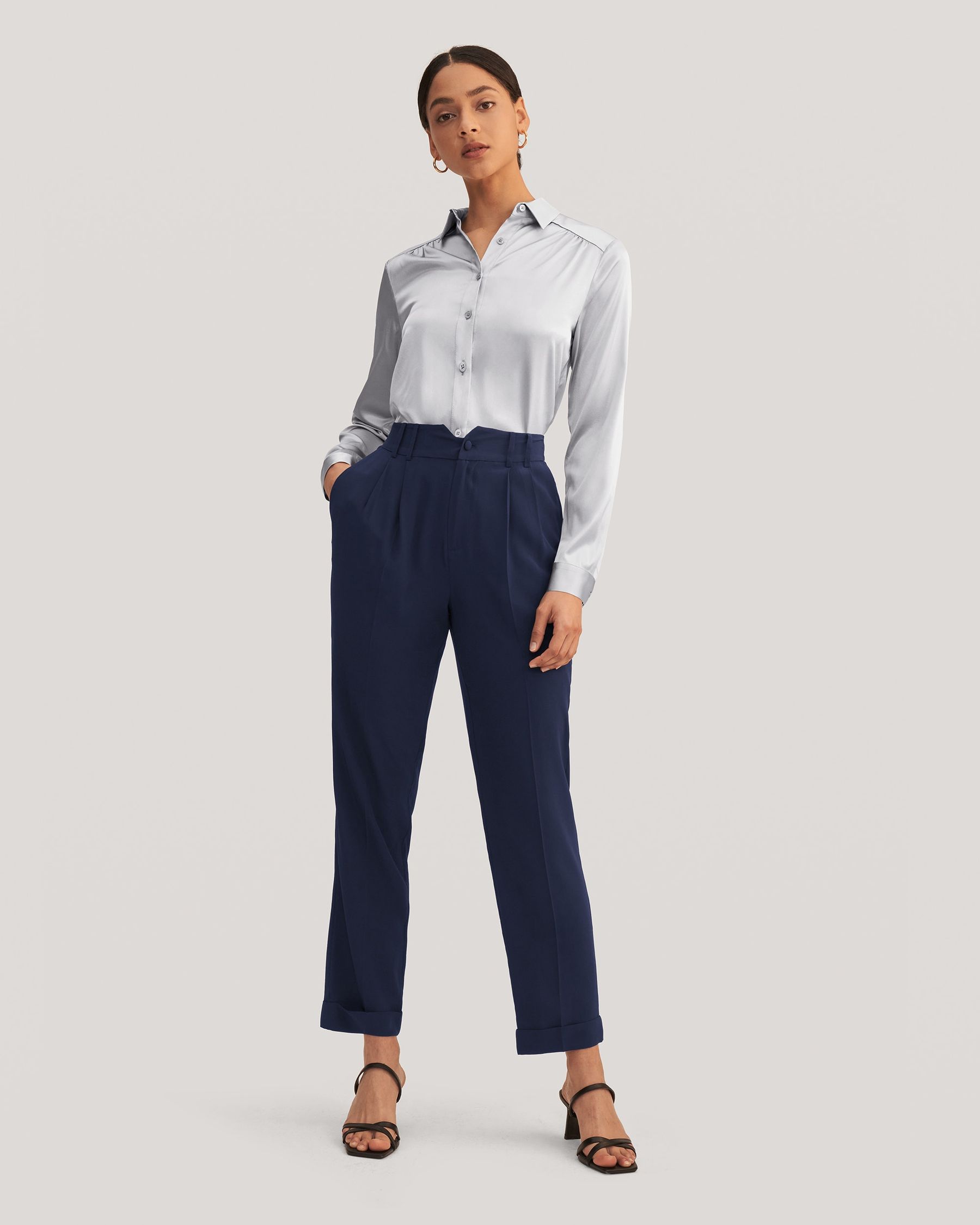 Women Tucked Tapered Silk Pants