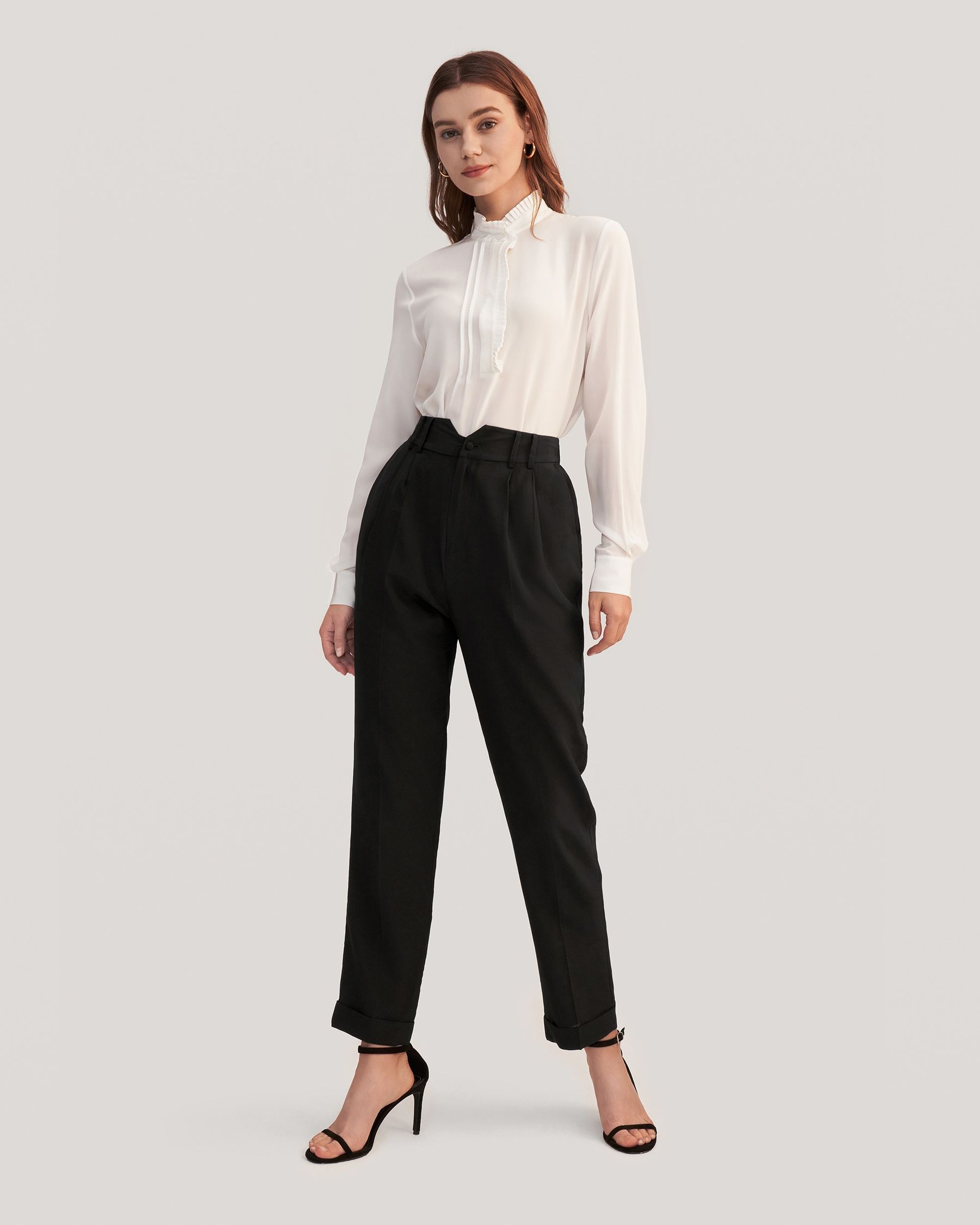 Pantalones Seda Cónicos Remetidos Para Mujer