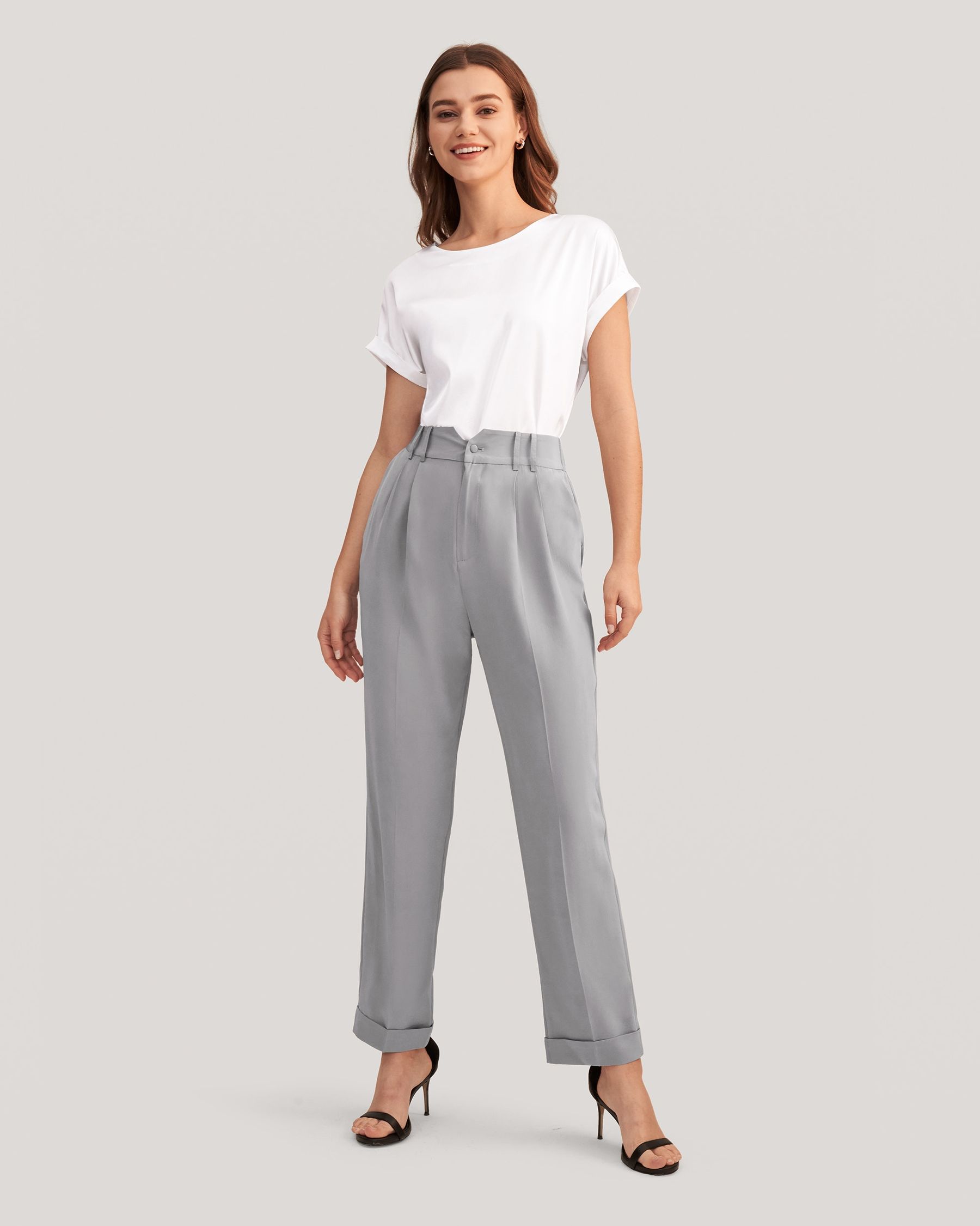 Women Tucked Tapered Silk Pants