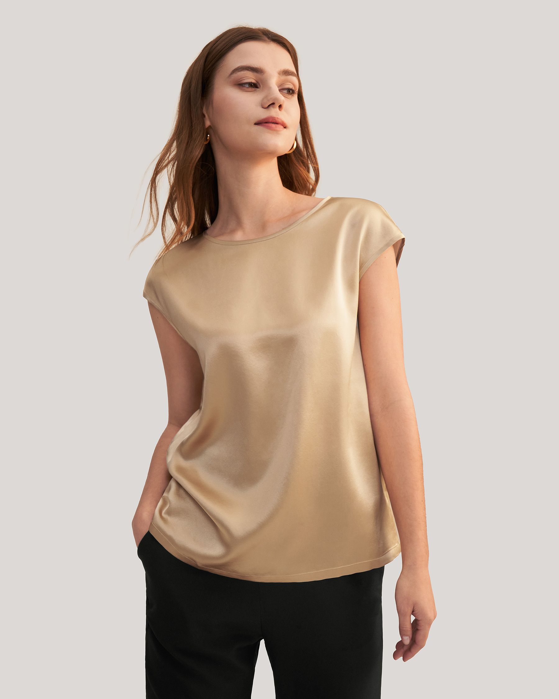 Basic Cap Sleeves  Silk T Shirt For Women