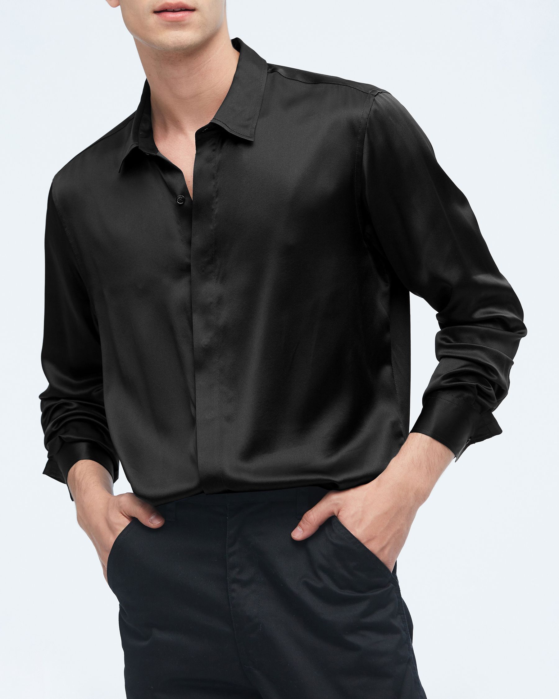 Camicia da uomo classica in seta a maniche lunghe