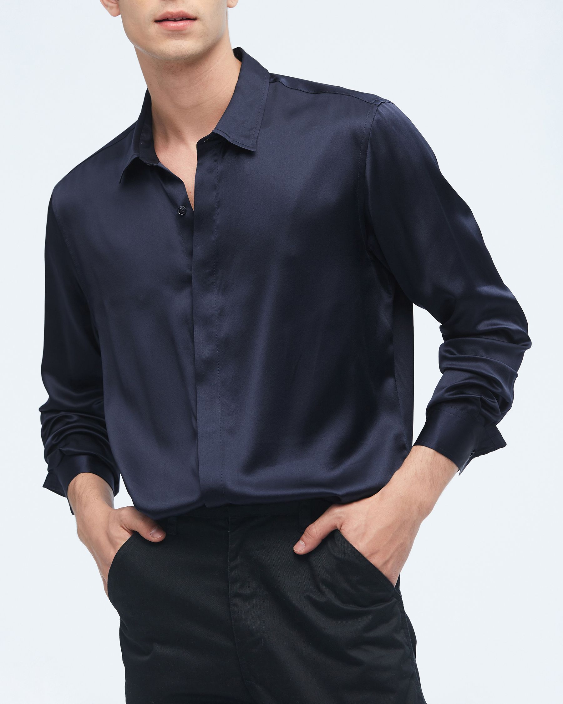 Chemise Classique en Soie à Manches Longues pour Hommes