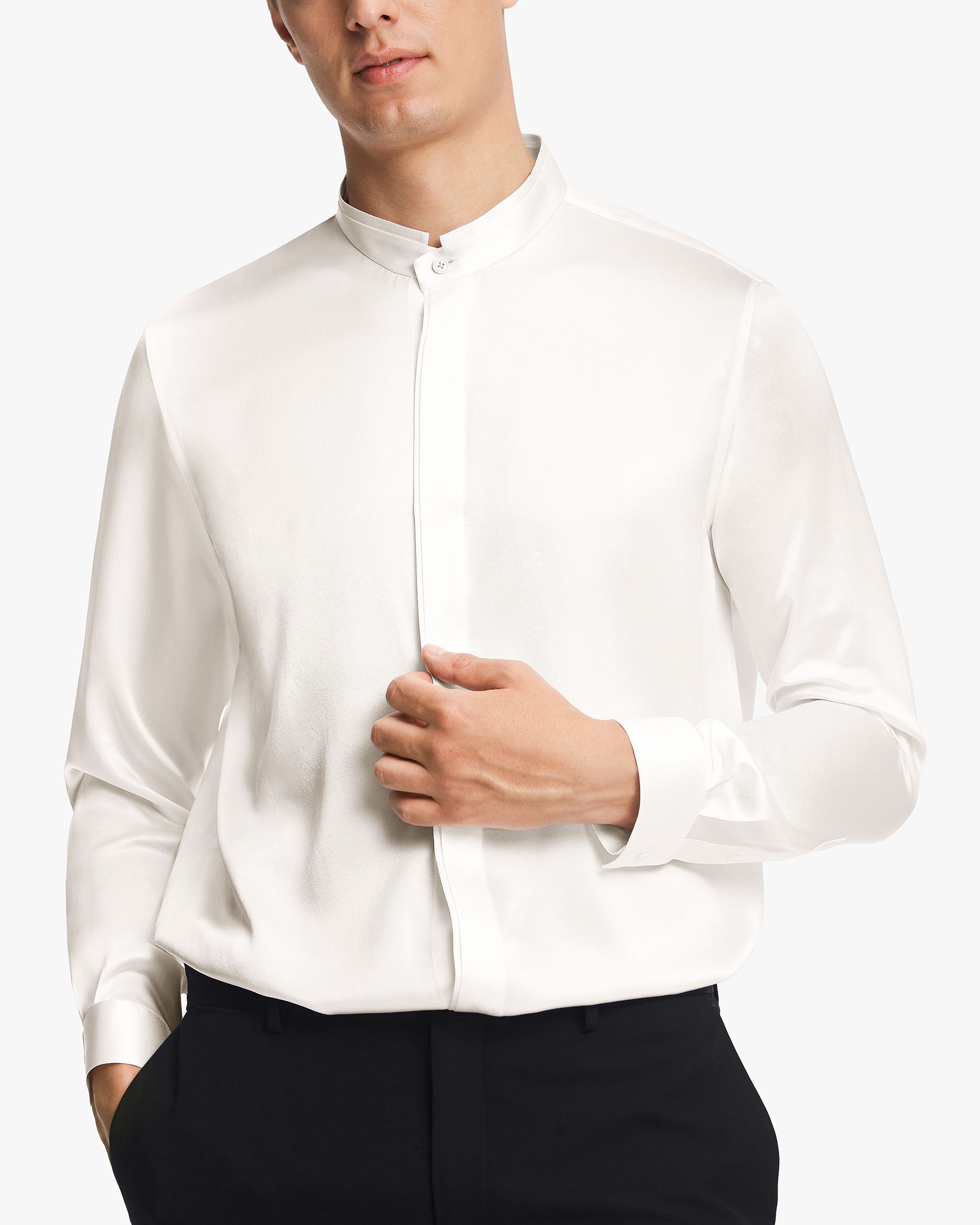 Classic Concealed Placket Silk Men Shirt