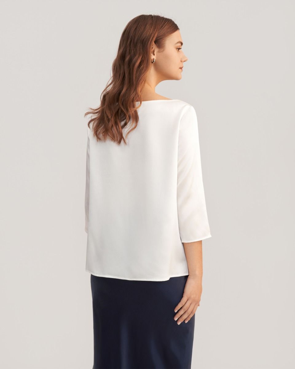 3/4 Sleeve Boat Neck Silk Blouse