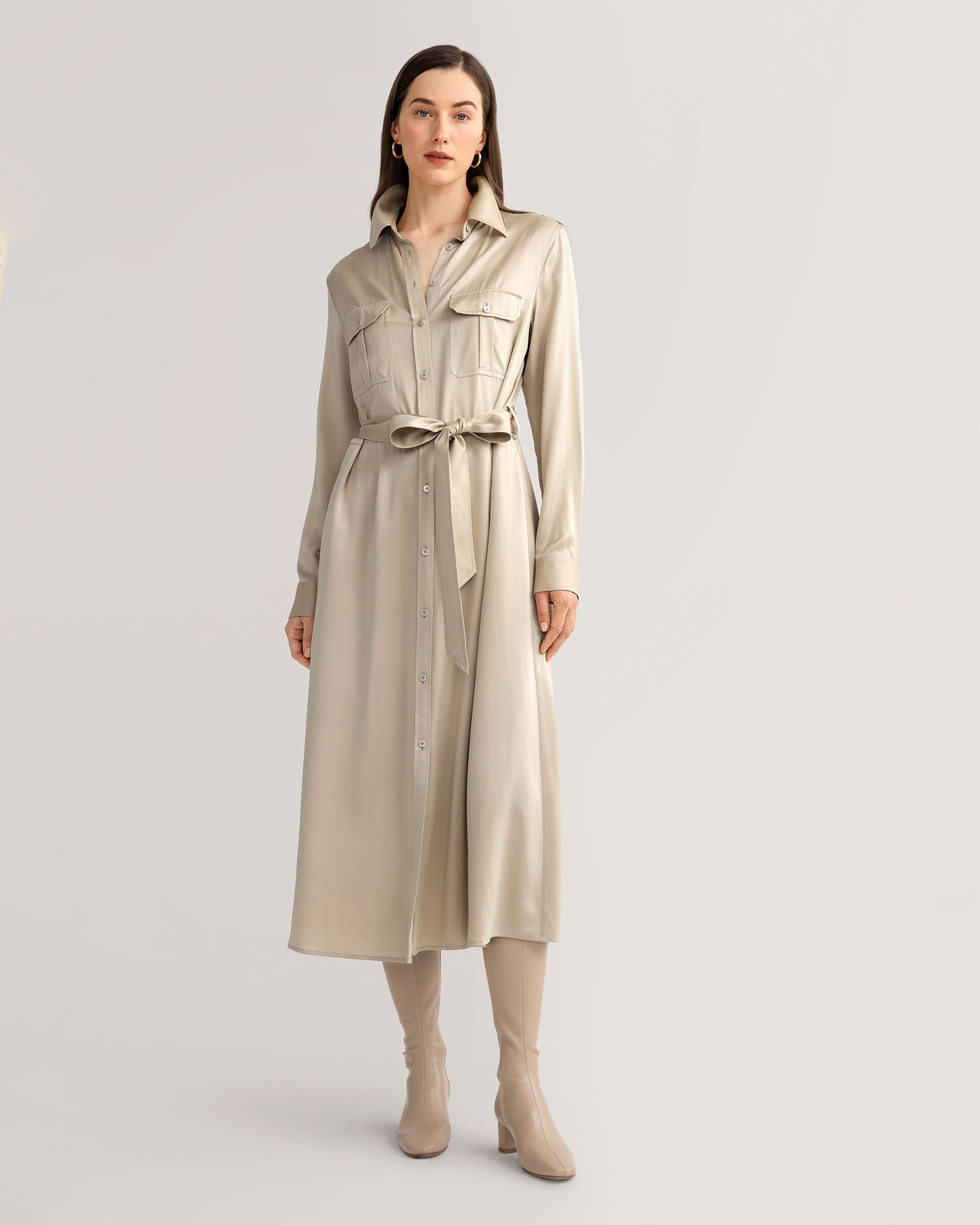 Sandgewaschenes Trench-Kleid mit Taschen