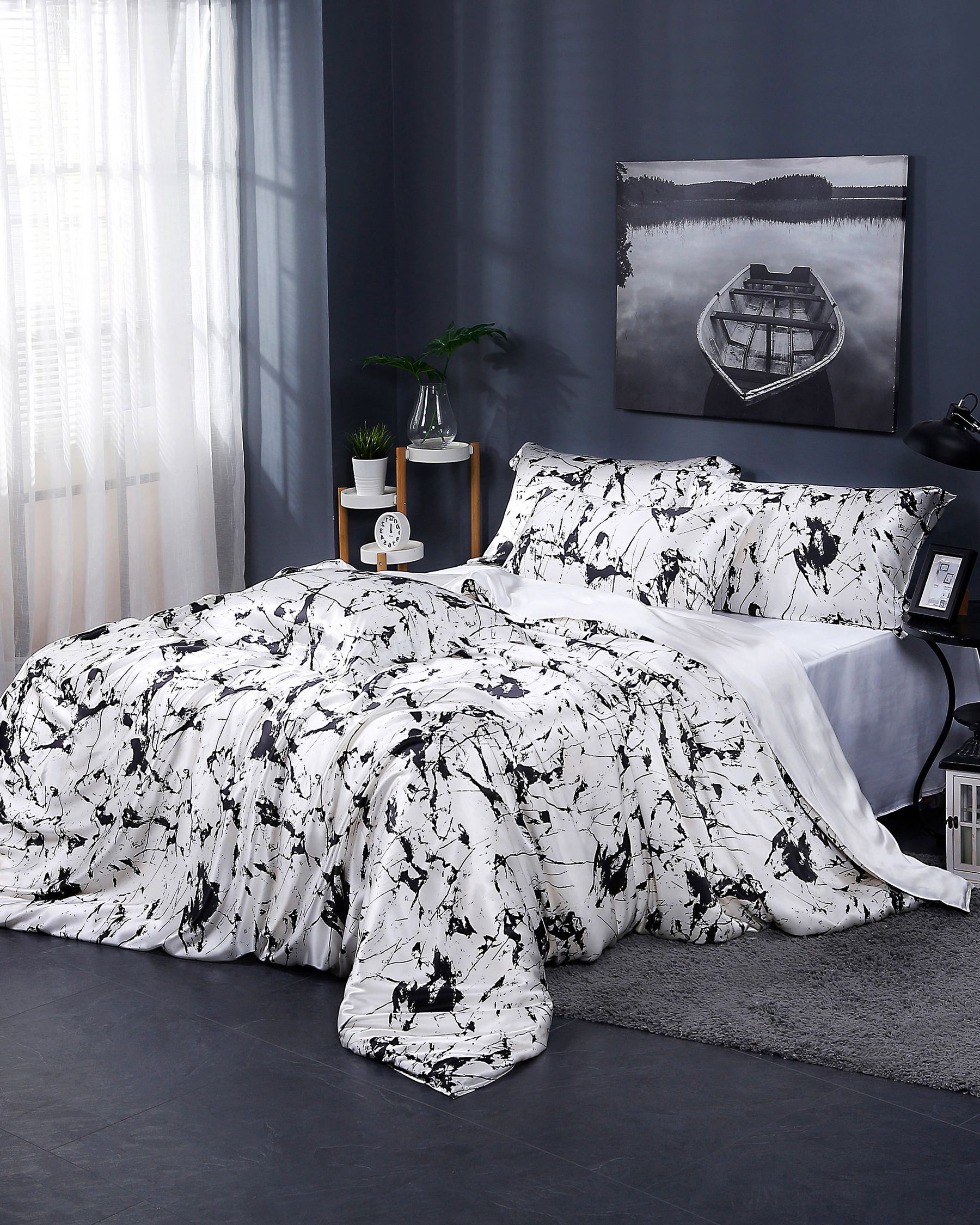 19 Momme Marbling Print Silk Duvet Cover