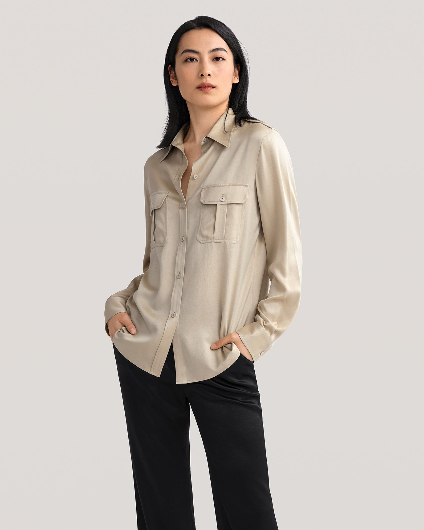 Sandwashed Silk Shirt With Epaulettes