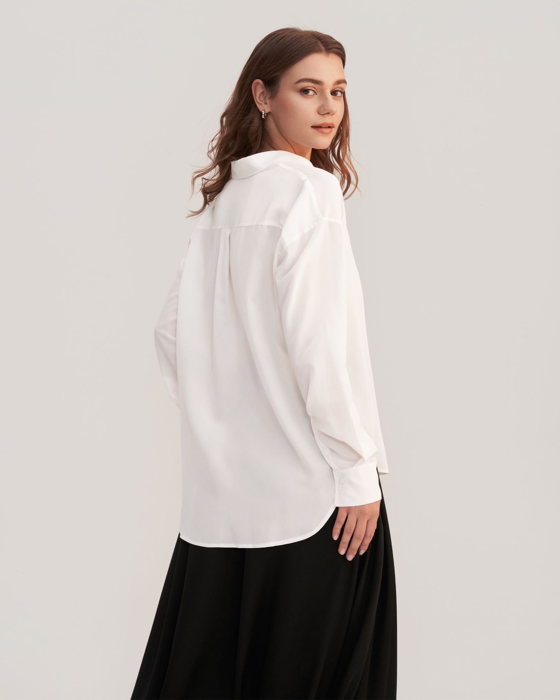 Drop Skuldre Oversize Silke Skjorte