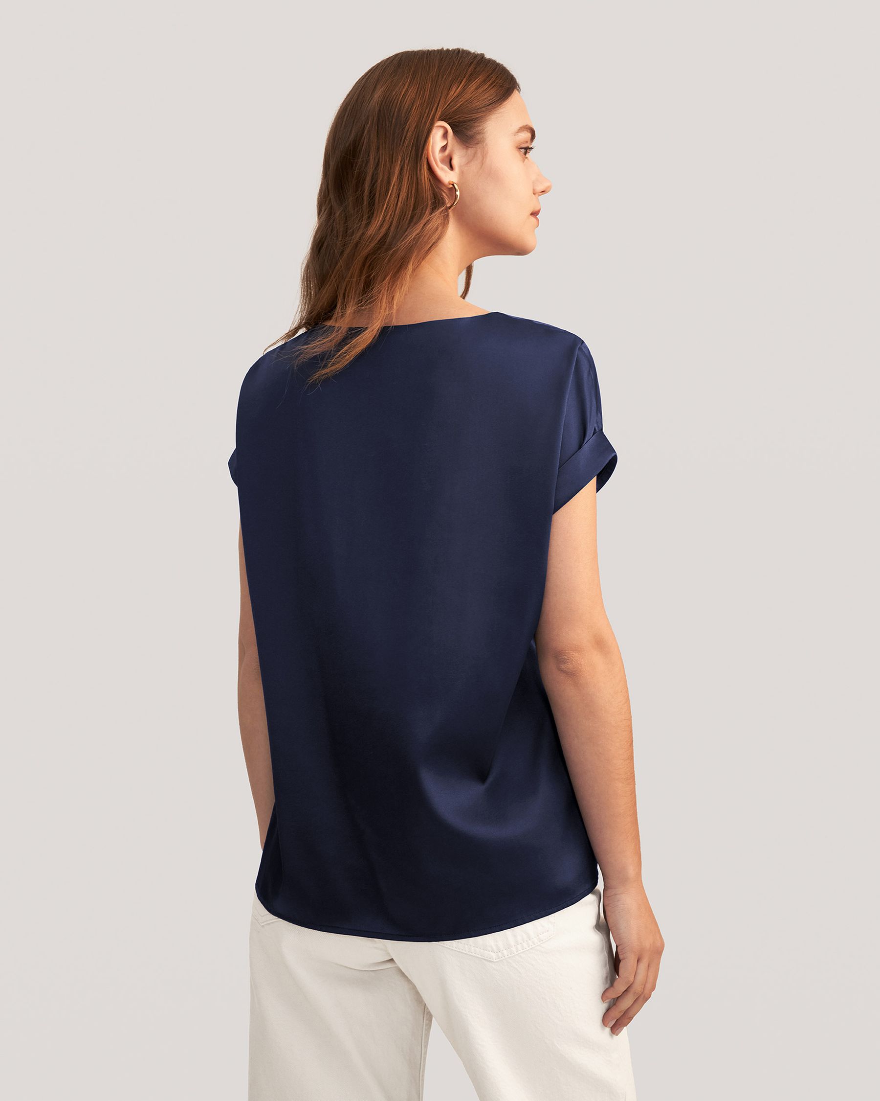 Short Sleeves Round Neck  Silk T Shirt