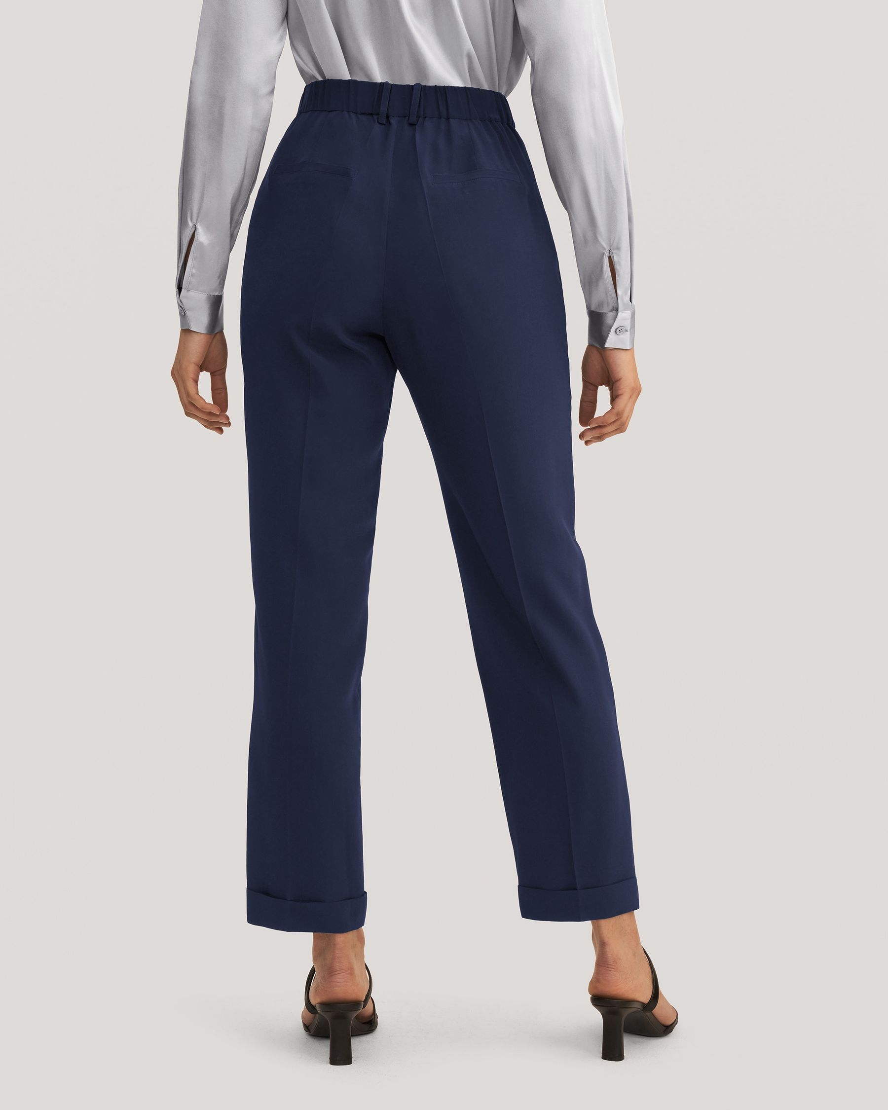 Women Tucked Tapered Silk Pants