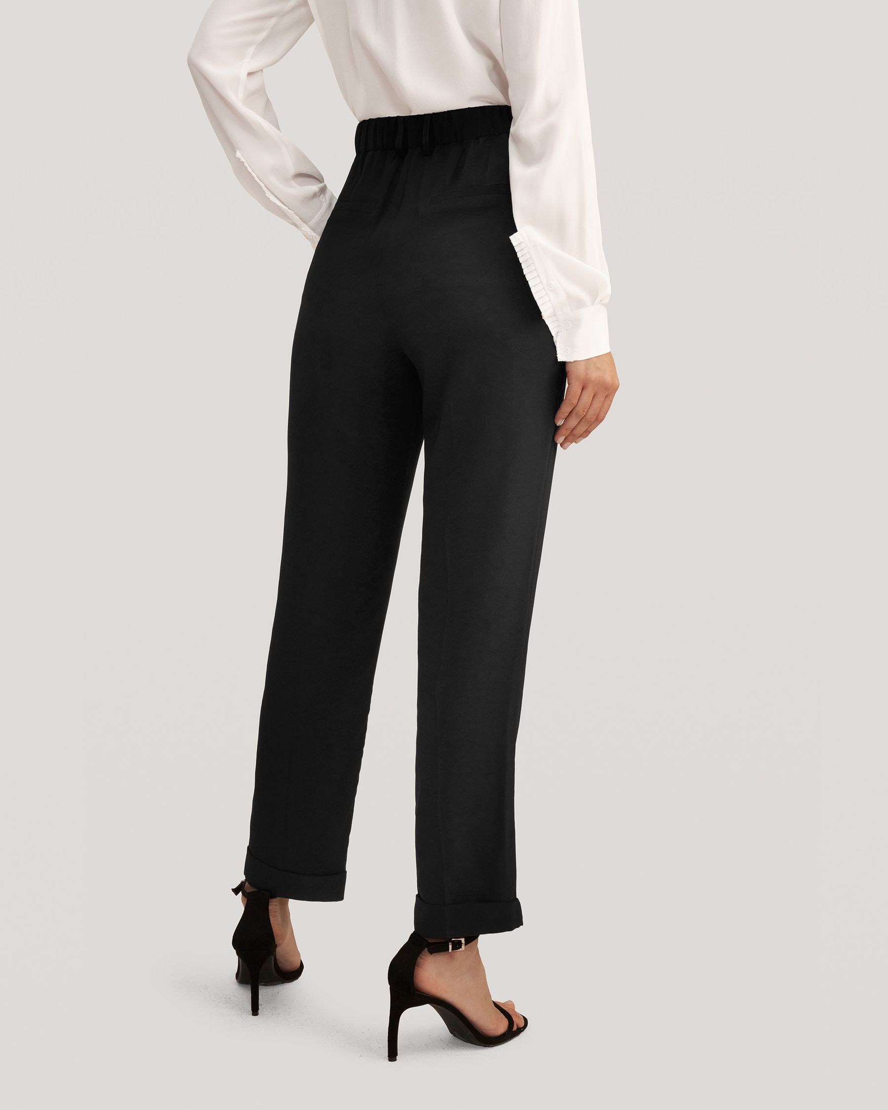 Women Tucked Tapered Silk Pants