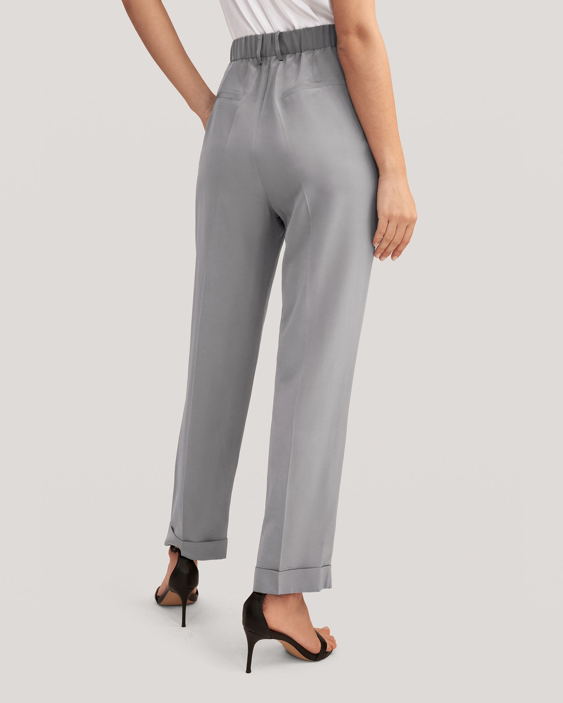 Women Tucked Tapered Silk Pants