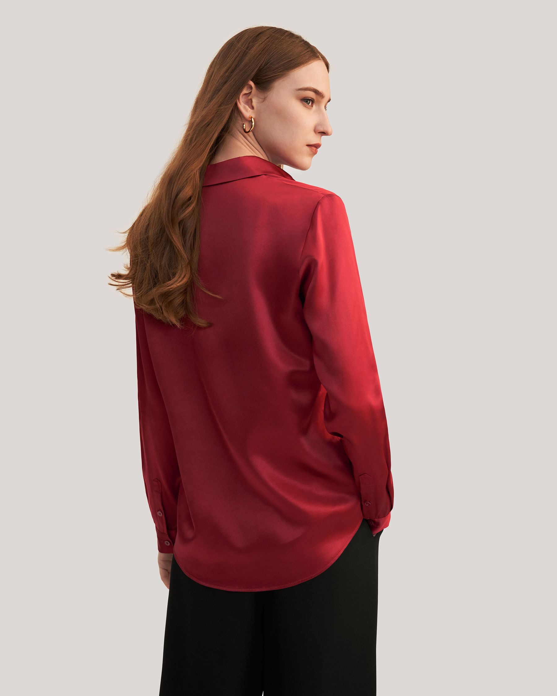 Basic Concealed Placket Women Silk Shirt