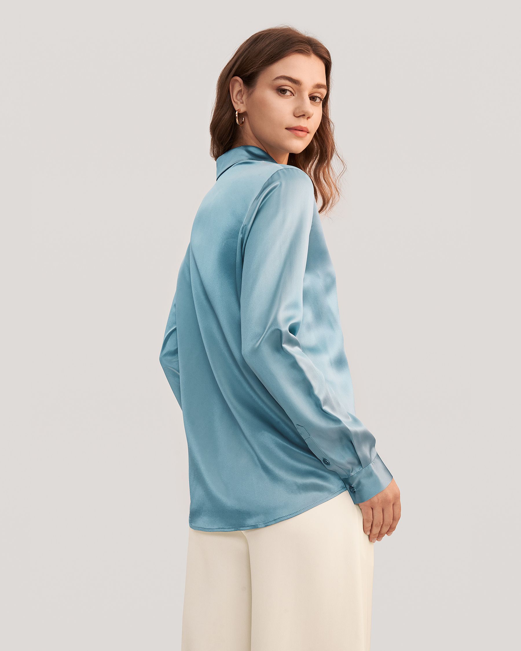 Basic Concealed Placket women Silk Shirt