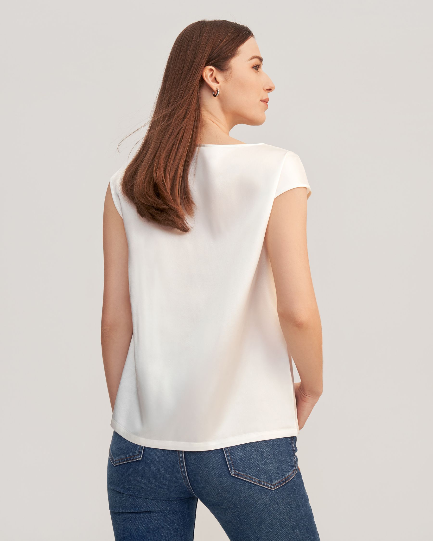 Basic Cap Sleeves Silk Tee For Women