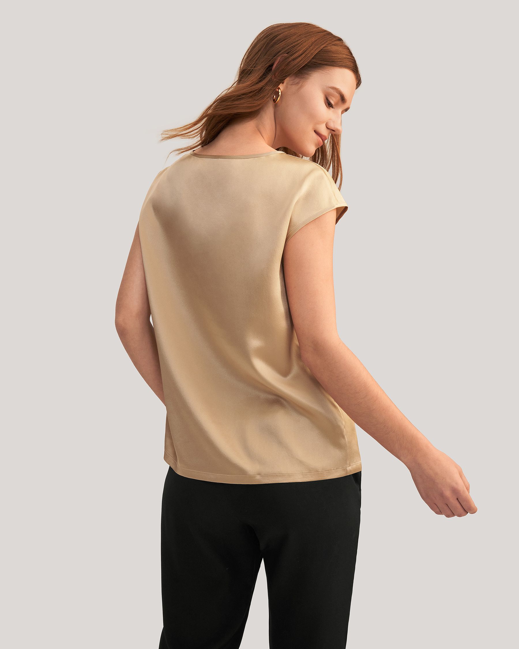 Basic Cap Sleeves  Silk T Shirt For Women