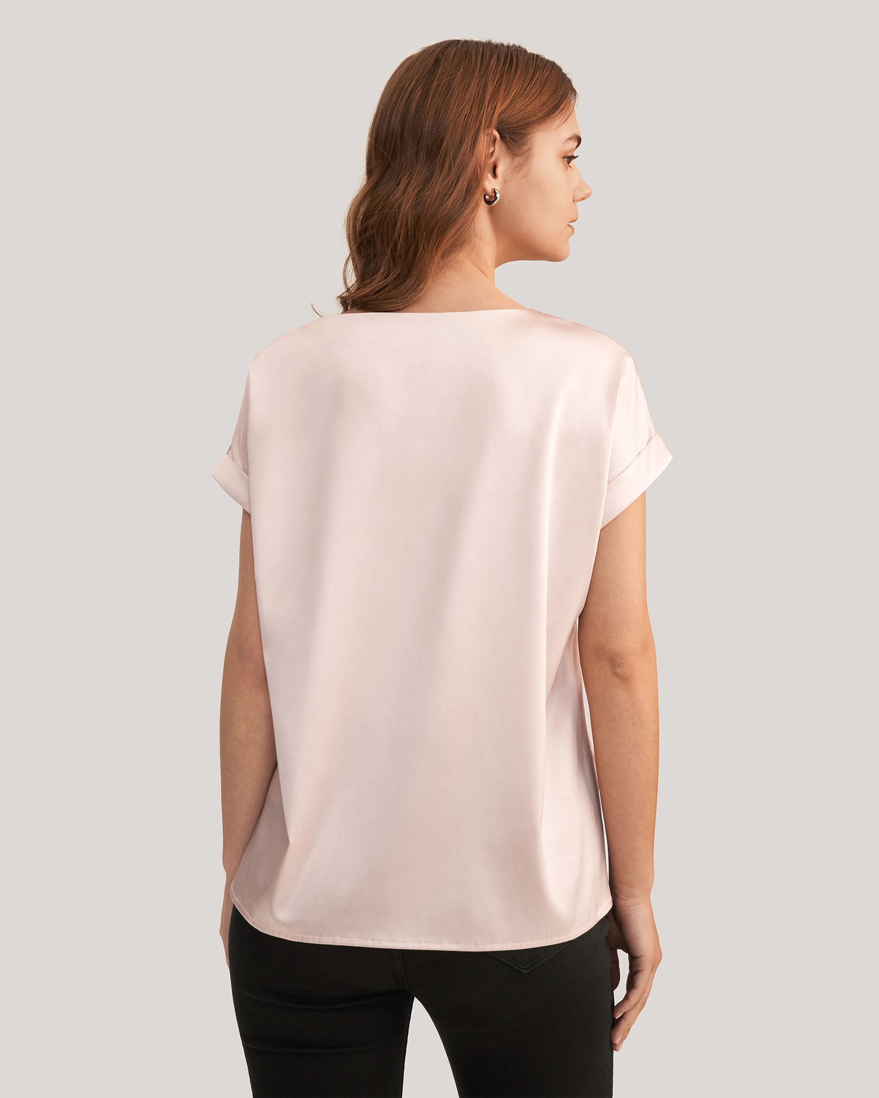 Short Sleeves Round Neck  Silk T Shirt