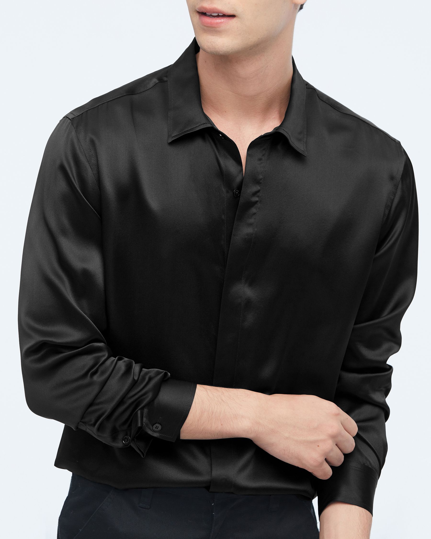 Chemise Classique en Soie à Manches Longues pour Hommes