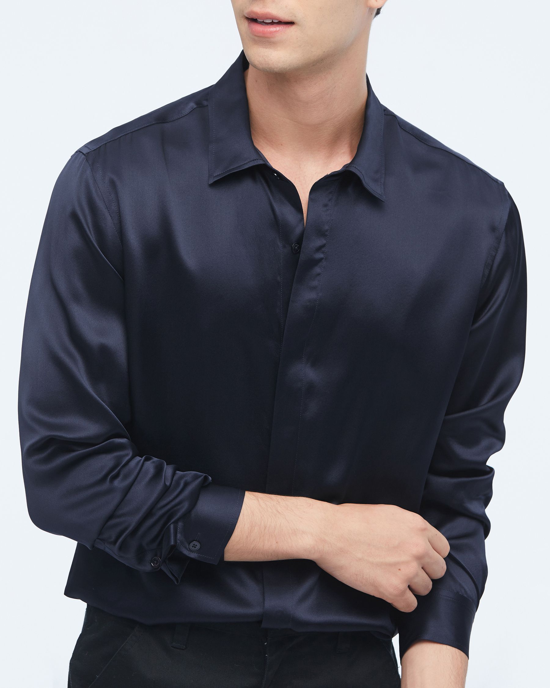 Chemise Classique en Soie à Manches Longues pour Hommes