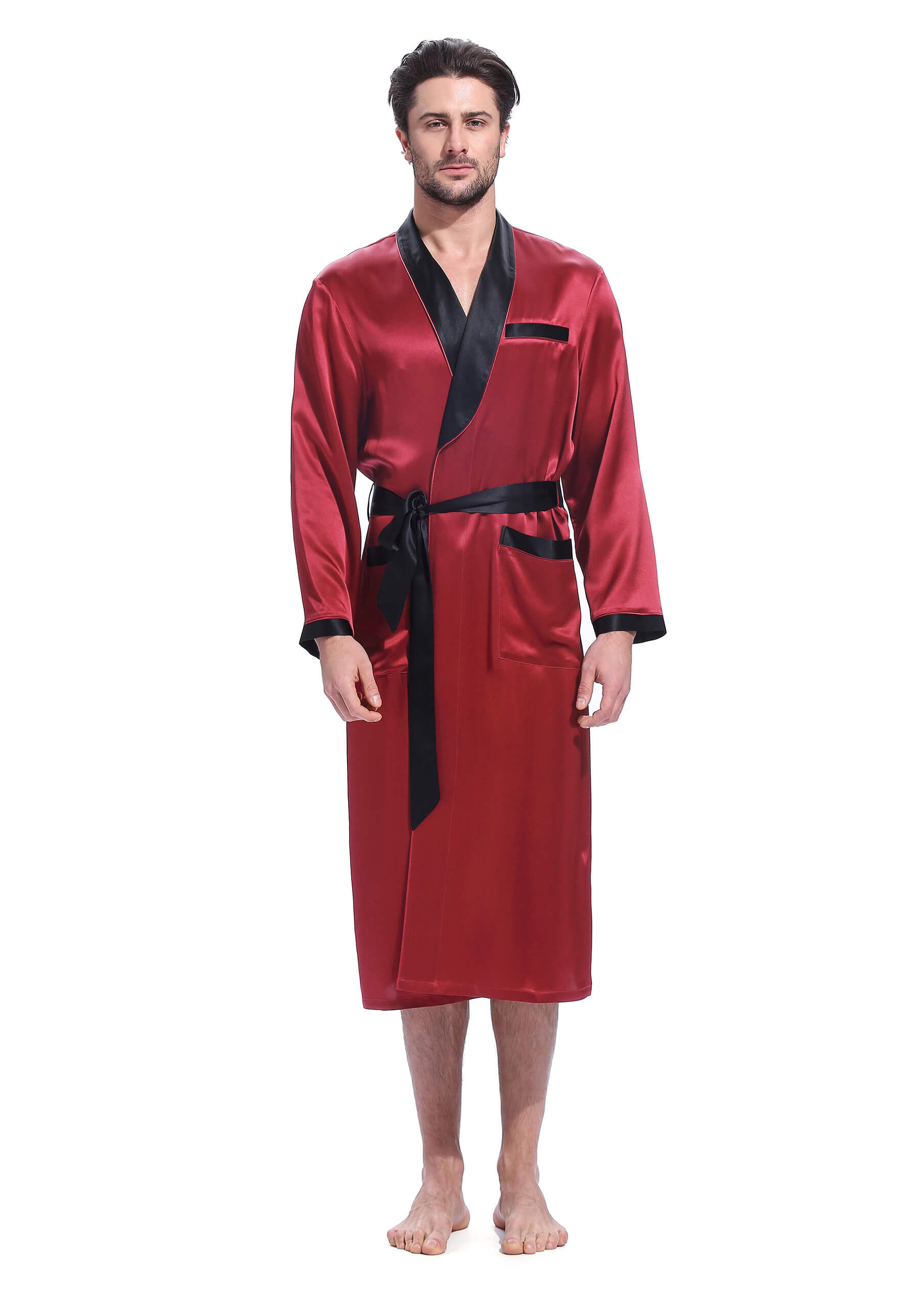 22 Momme Business Contrast Long Silk Dressing Gown