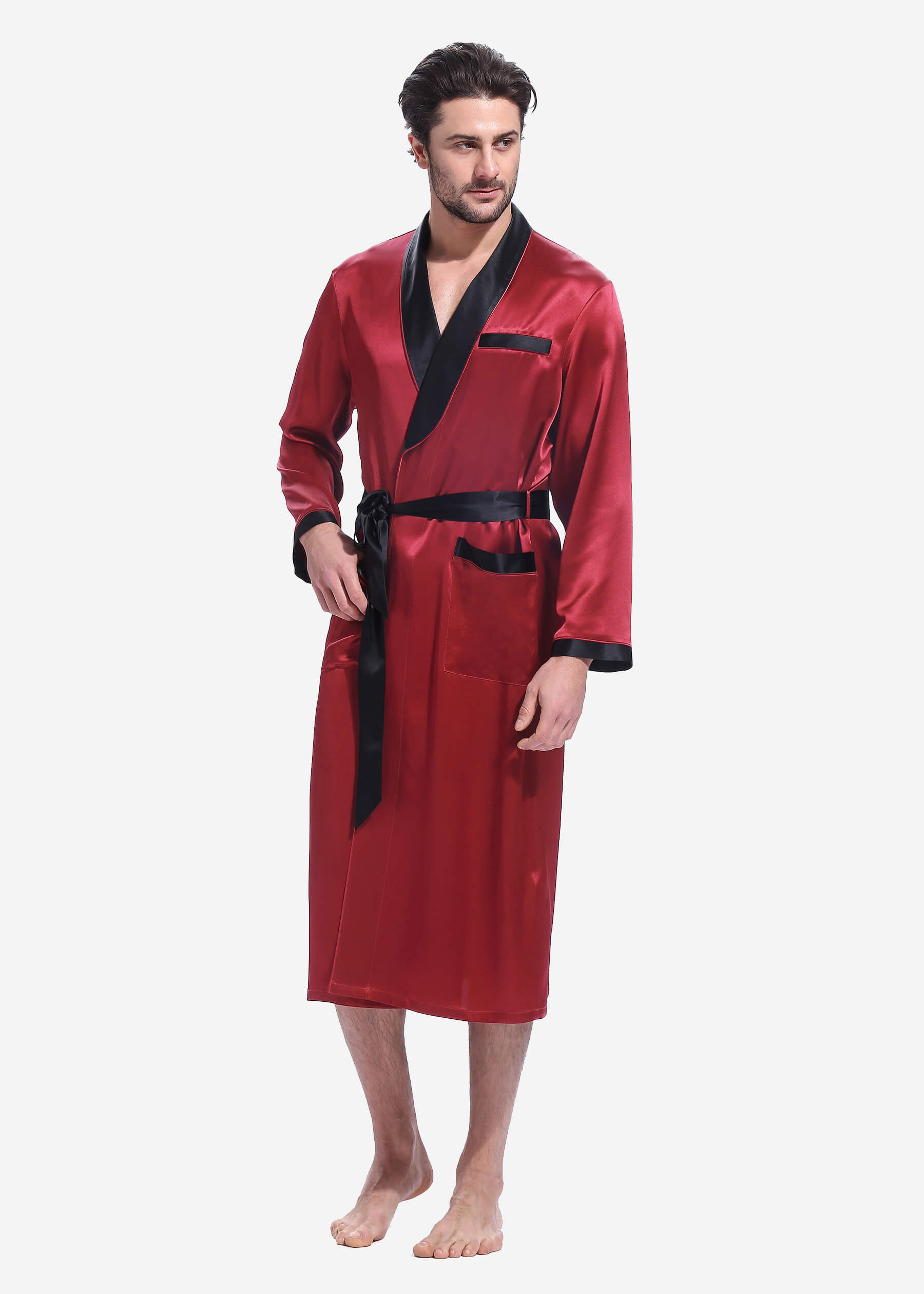 22 Momme Business Contrast Long Silk Robe