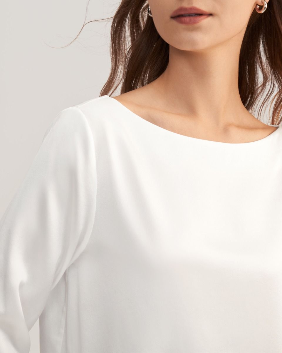 3/4 Sleeve Boat Neck Silk Blouse