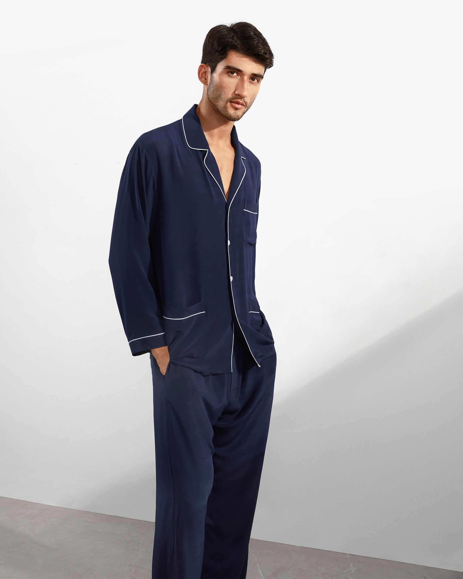 Silk Pajamas Set With Lapel Collar