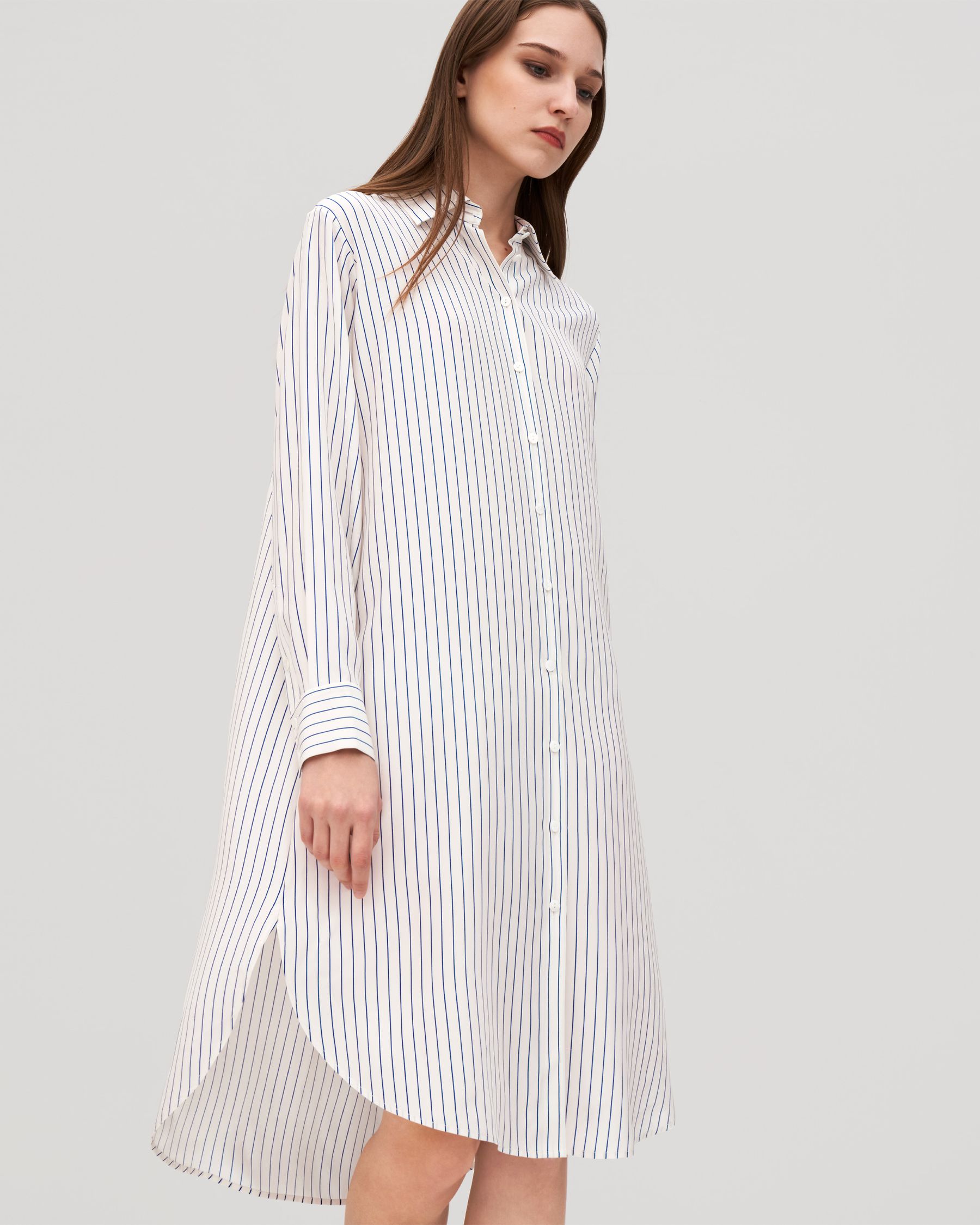 Pinstriped Freesia Shirt Dress