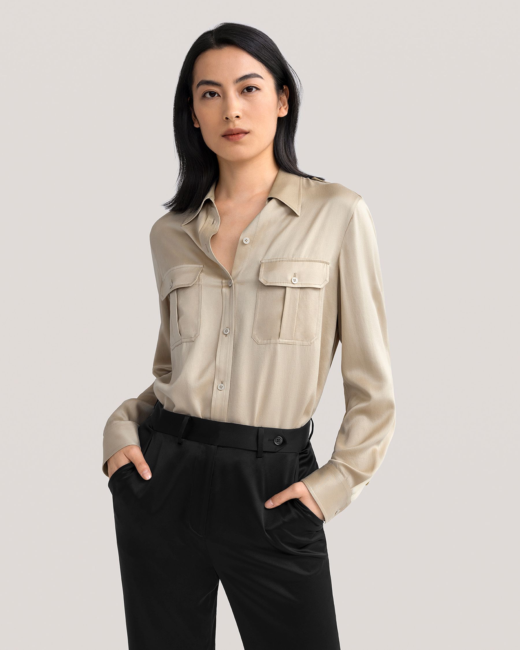 Sandwashed Silk Shirt With Epaulettes