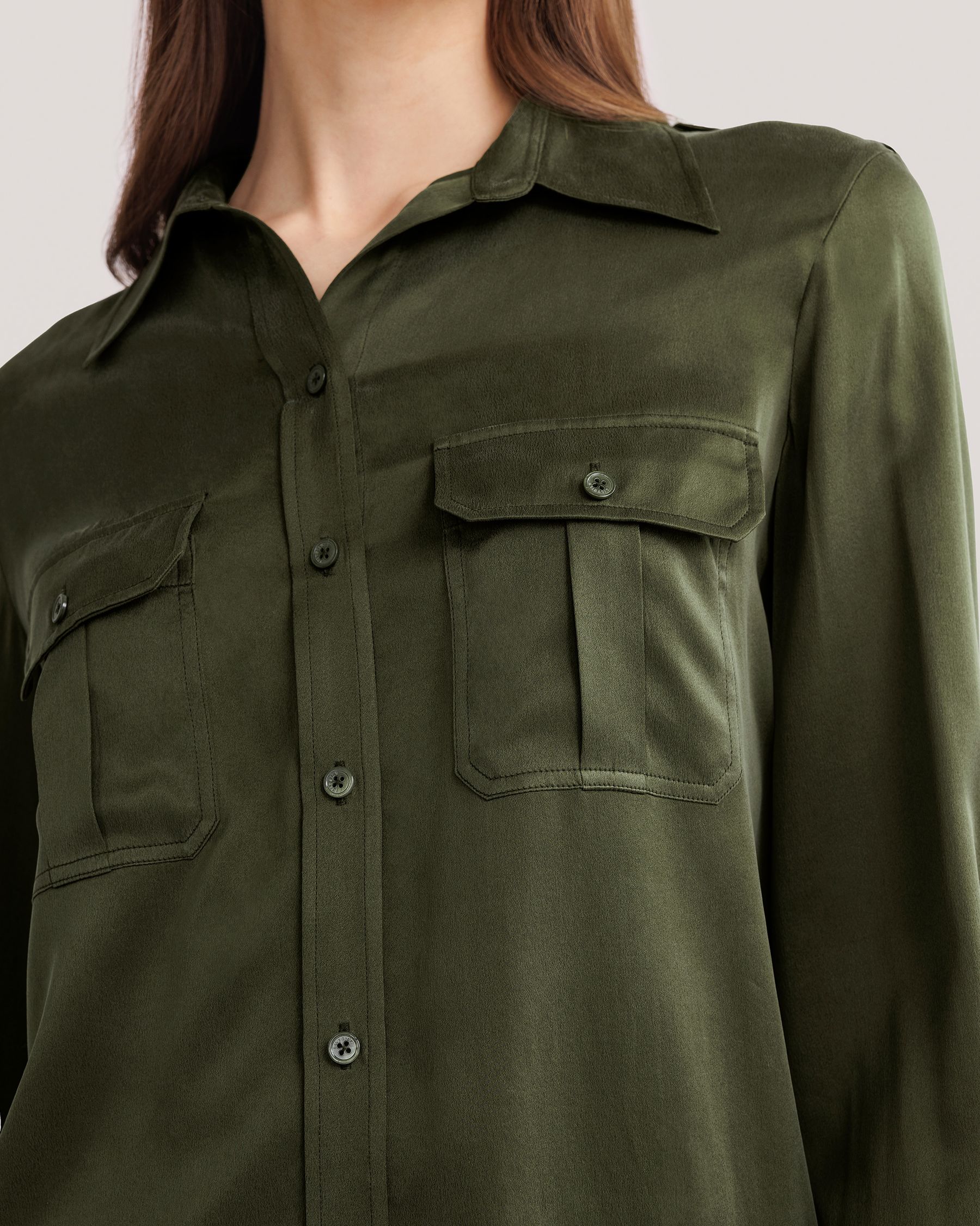 【한채영님 착용】Sandwashed Silk Shirt With Epaulettes