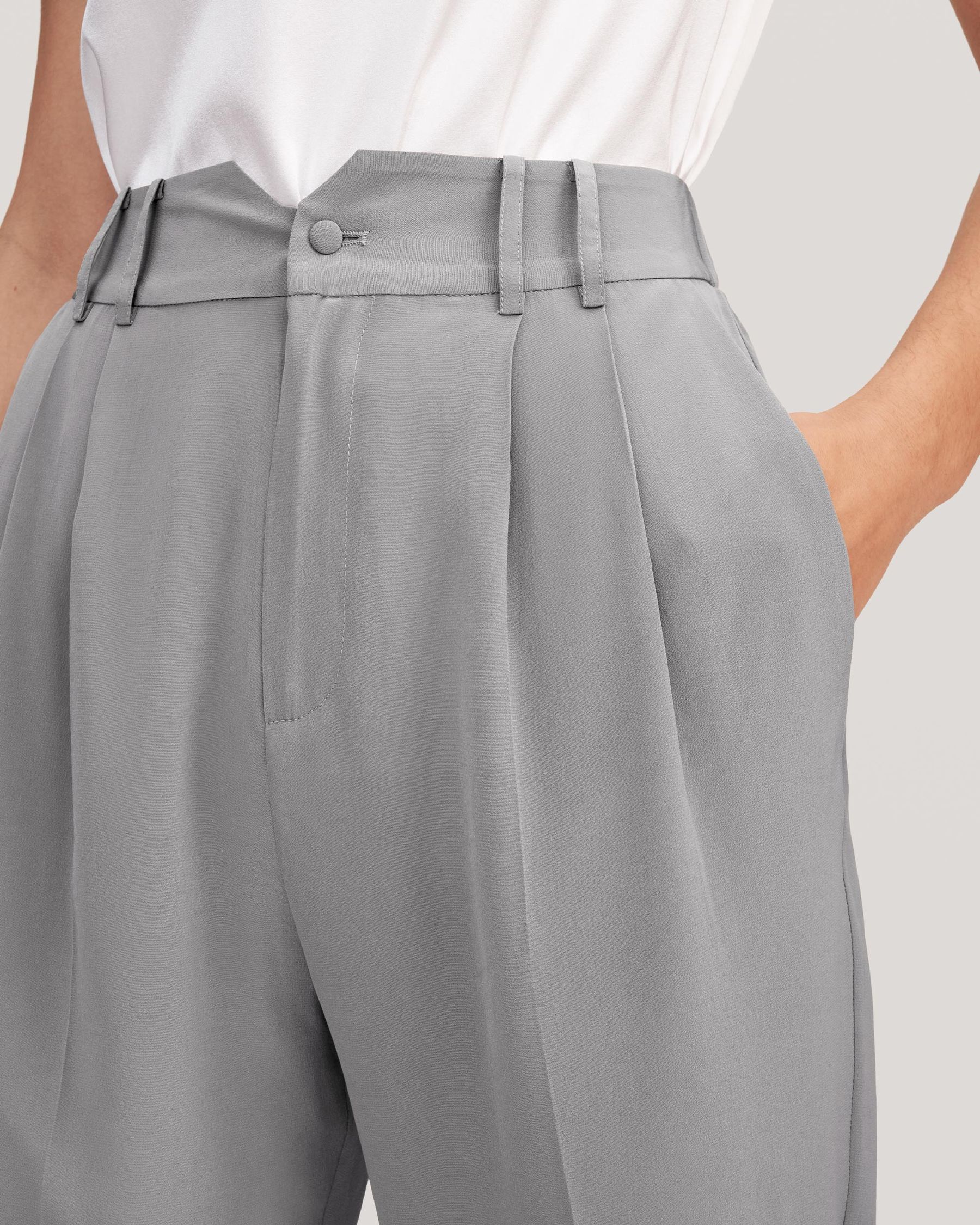 Pantalones Seda Cónicos Remetidos Para Mujer