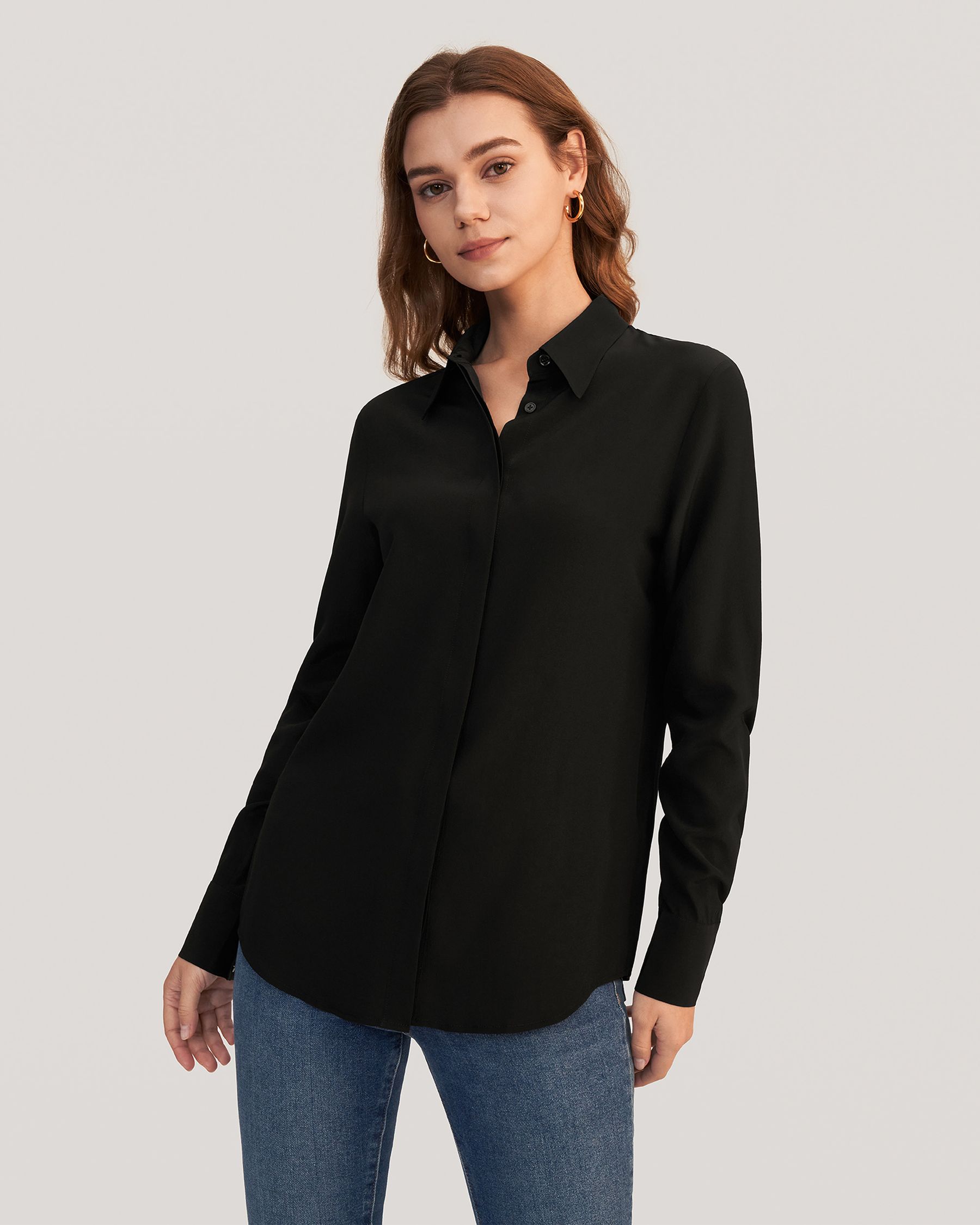  Camisa Seda Mujer Básica Anti Pliegues