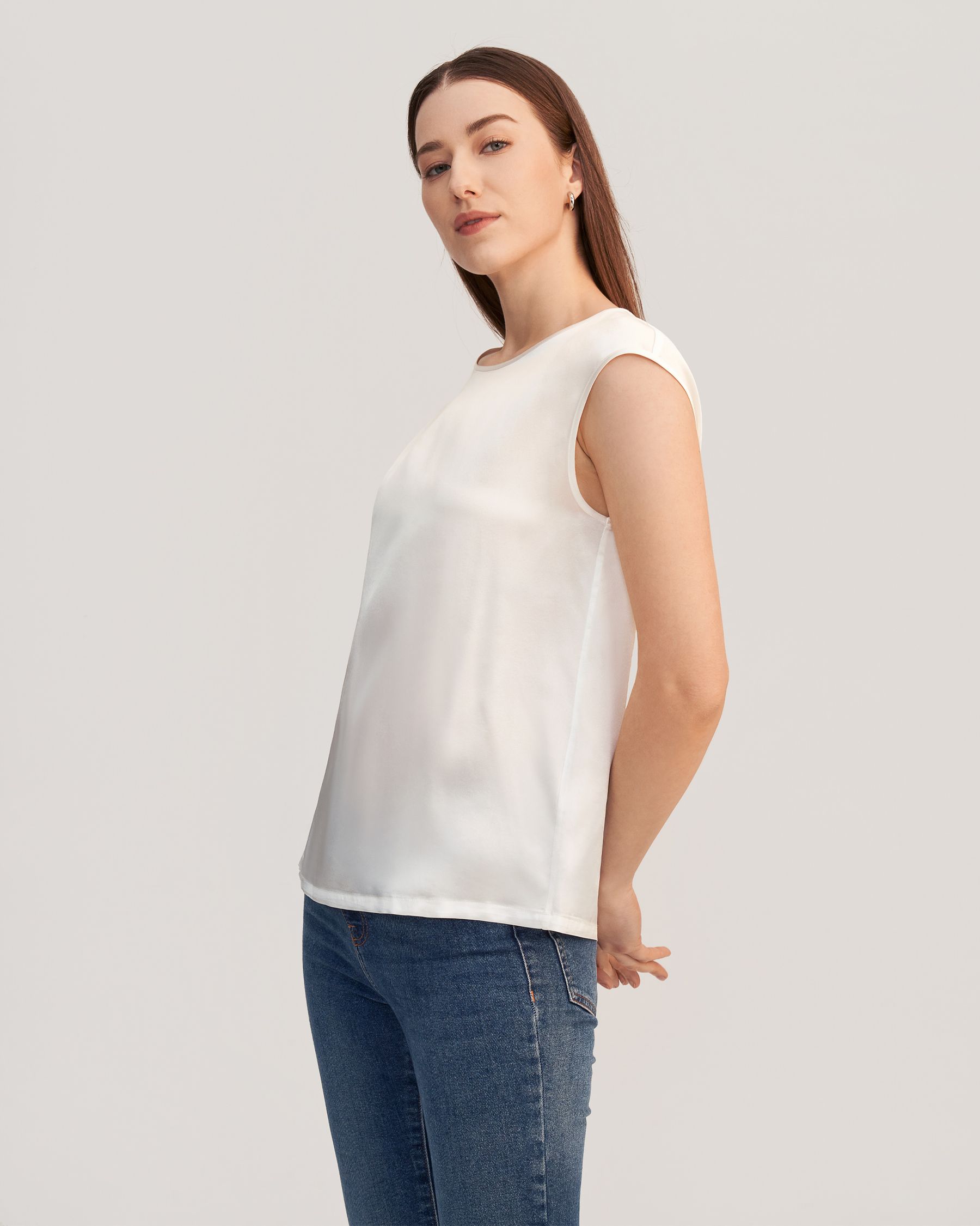 Basic T-shirt  In Seta Con Maniche ad Aletta