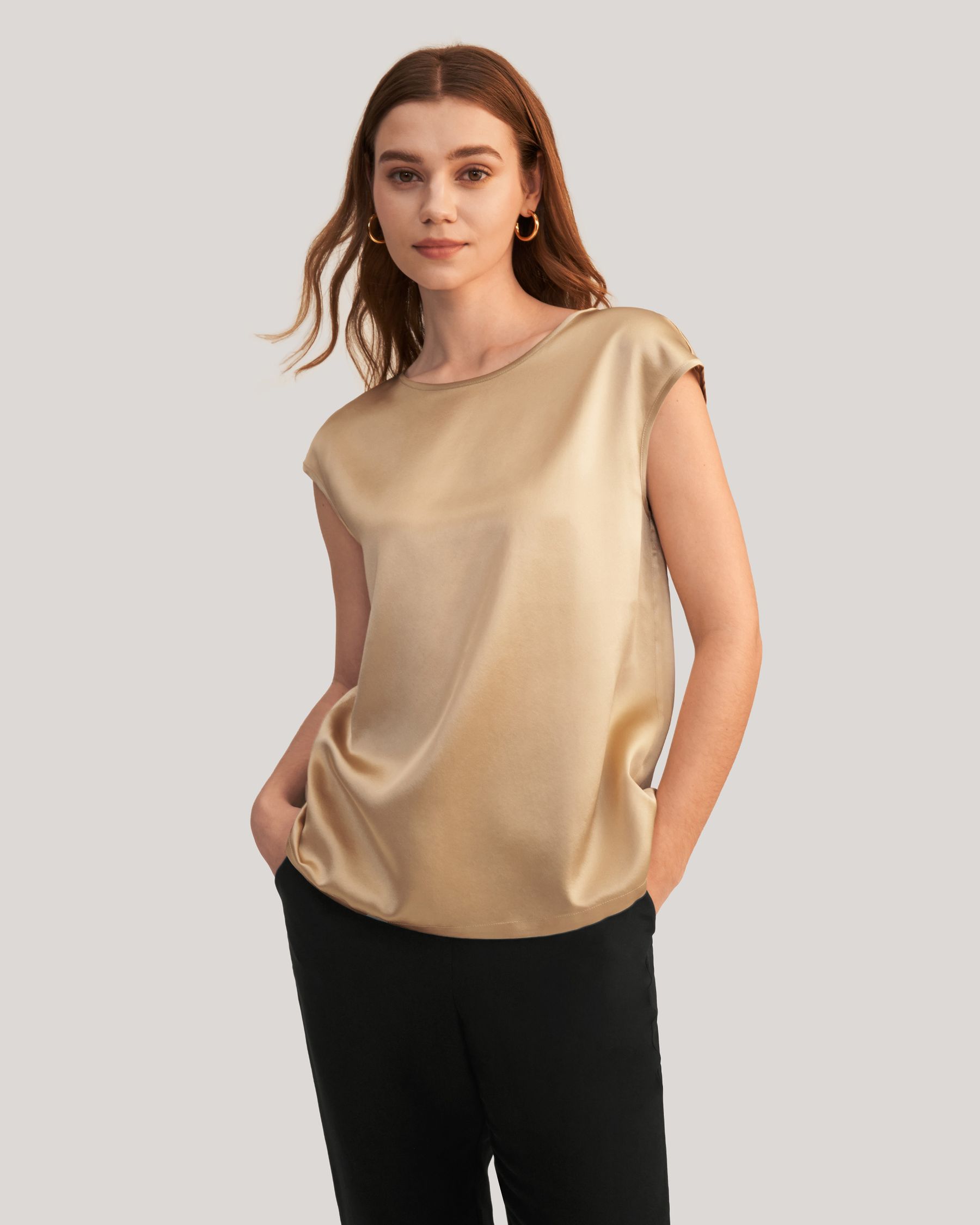 Basic Cap Sleeves  Silk T Shirt For Women