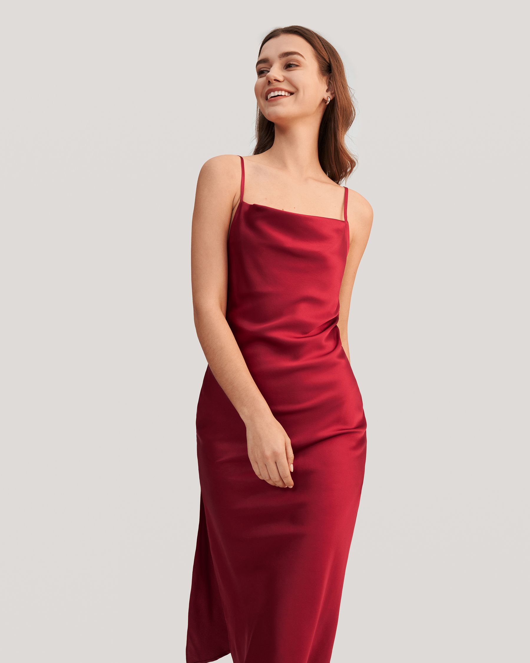 Elegant Alluring Cowl Neck Silk Dress