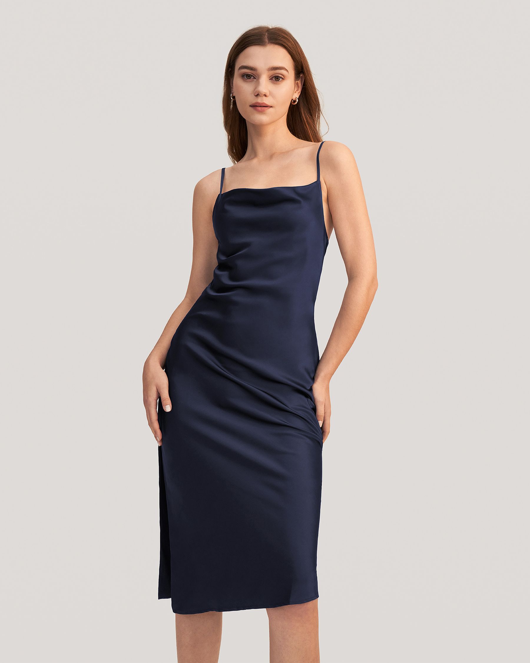 Elegant Alluring Cowl Neck Silk Dress