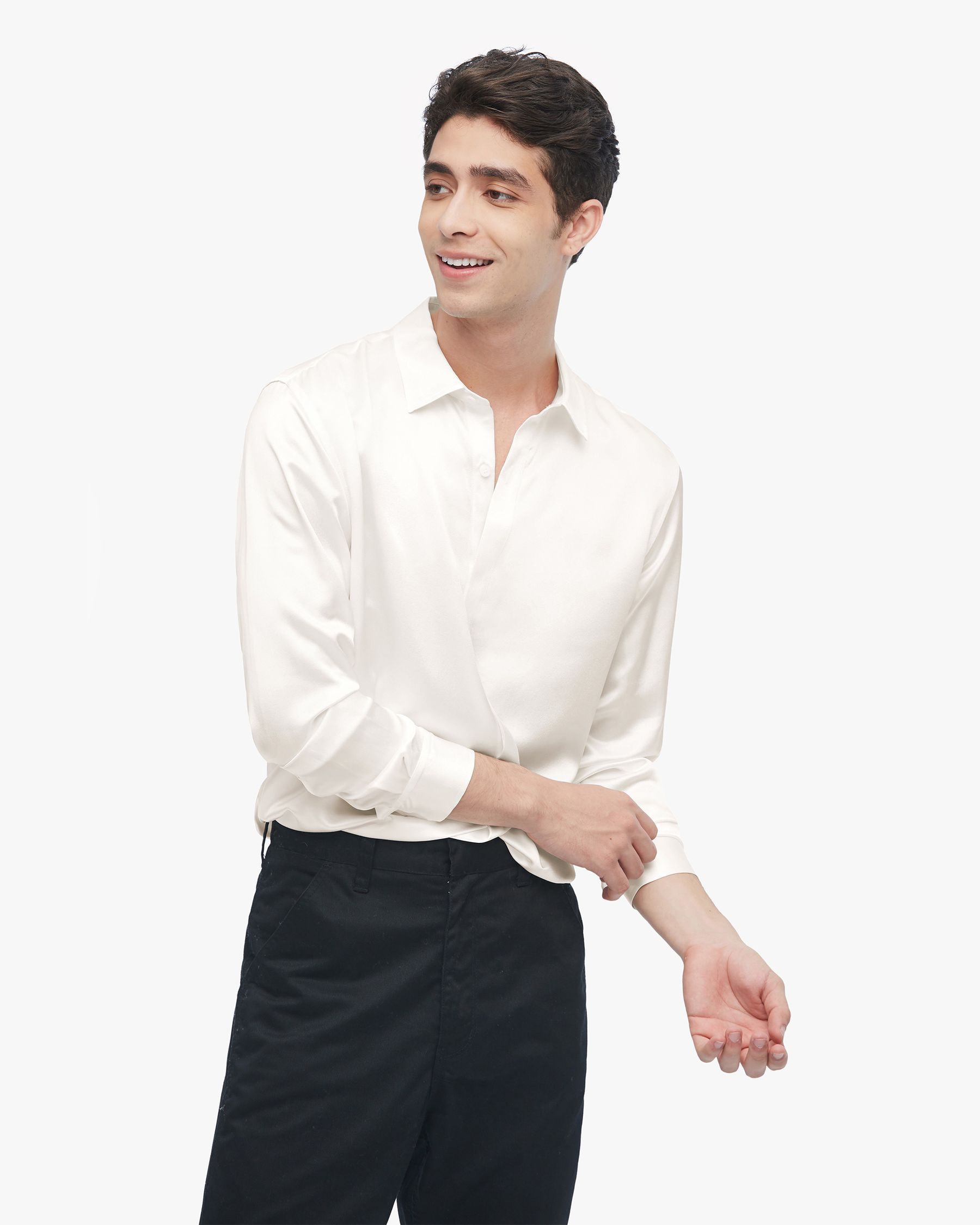 Chemise Classique en Soie à Manches Longues pour Hommes