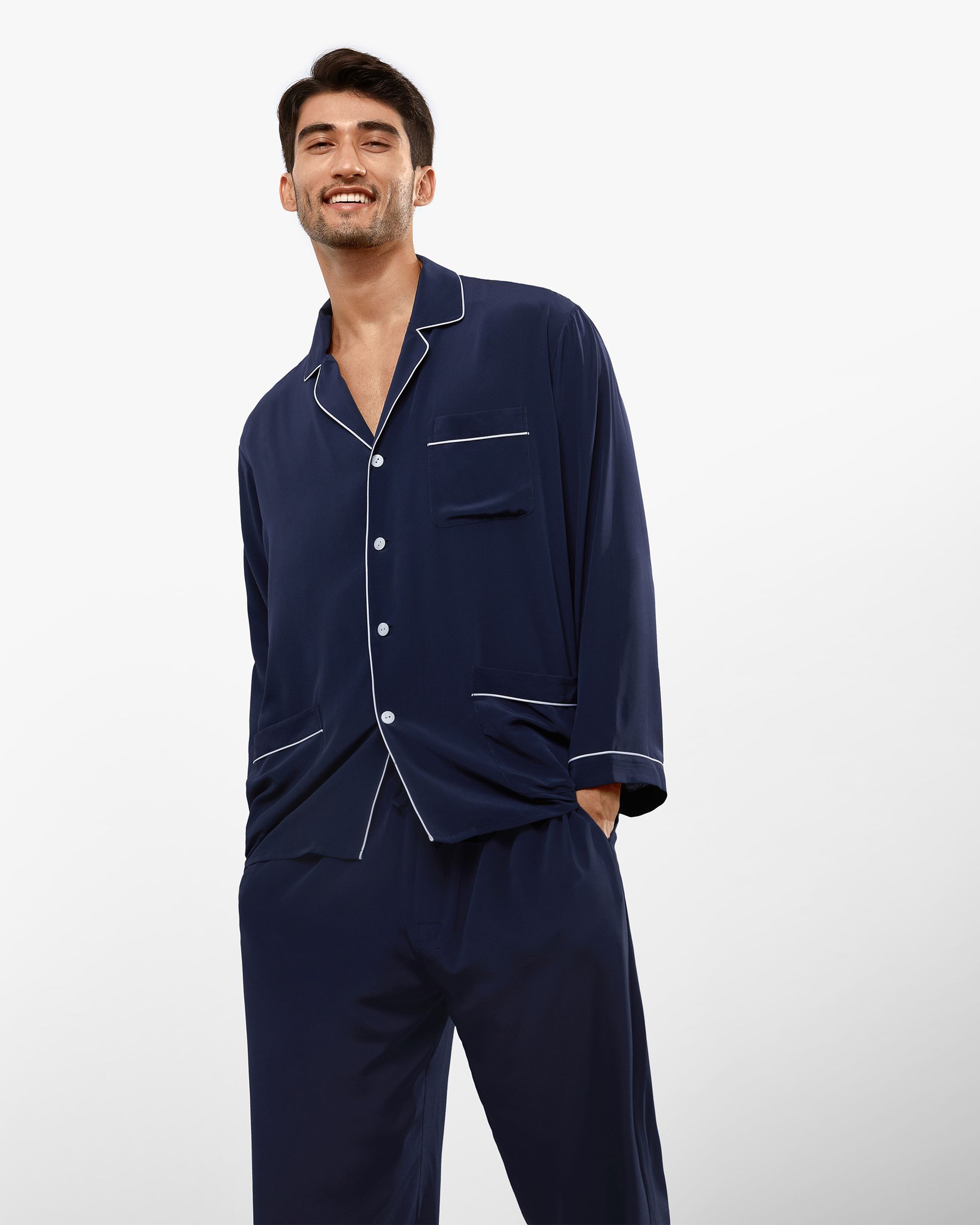 Silk Pajamas Set With Lapel Collar