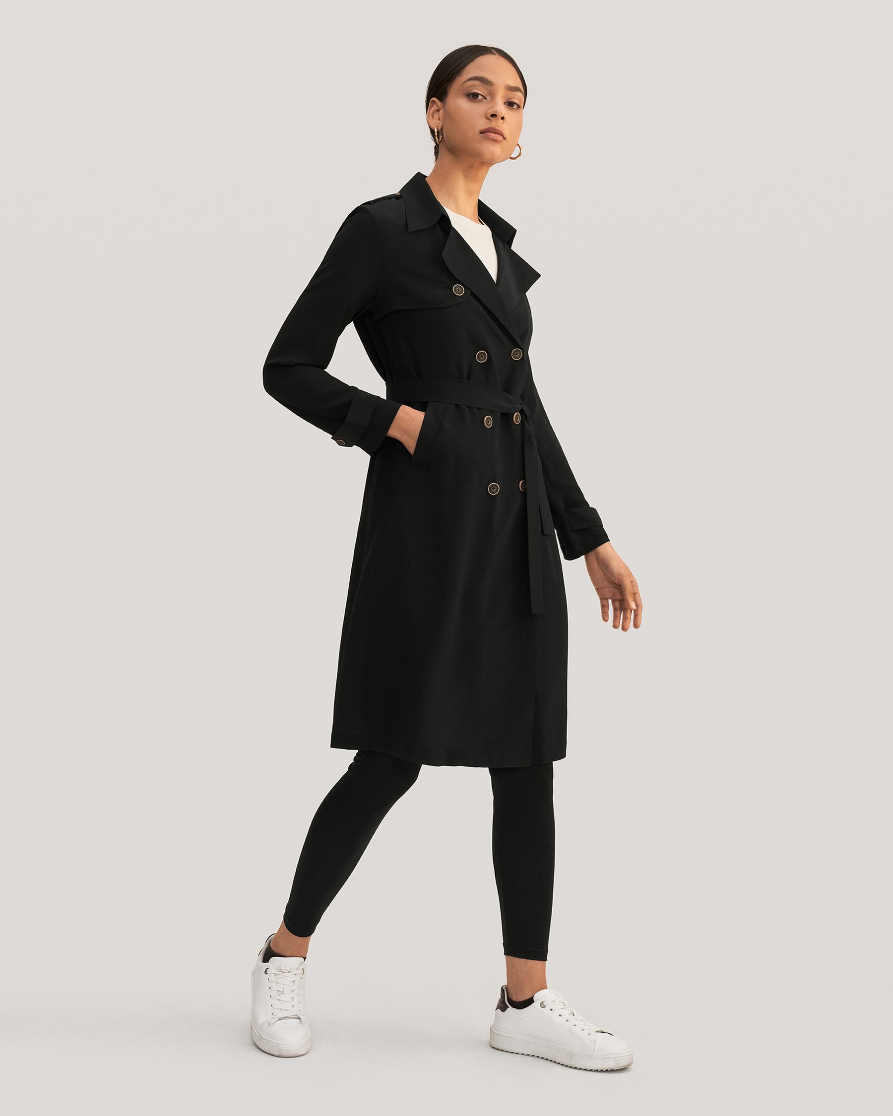 Classic Double-Breasted Silk Trench Coat