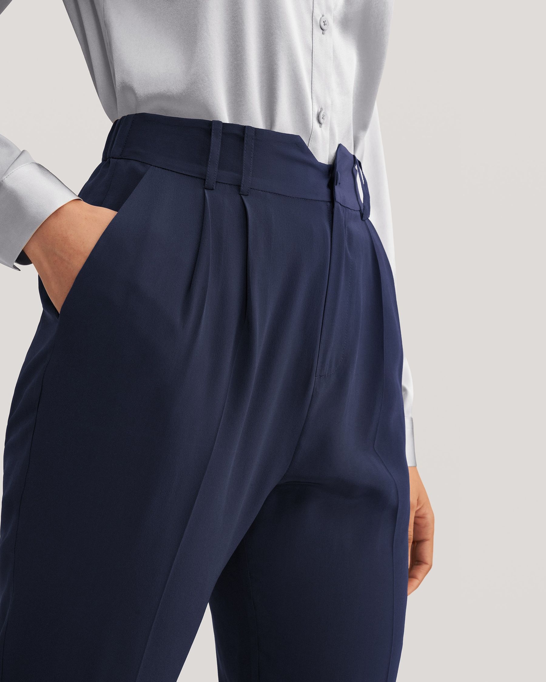 Pantalones Seda Cónicos Remetidos Para Mujer