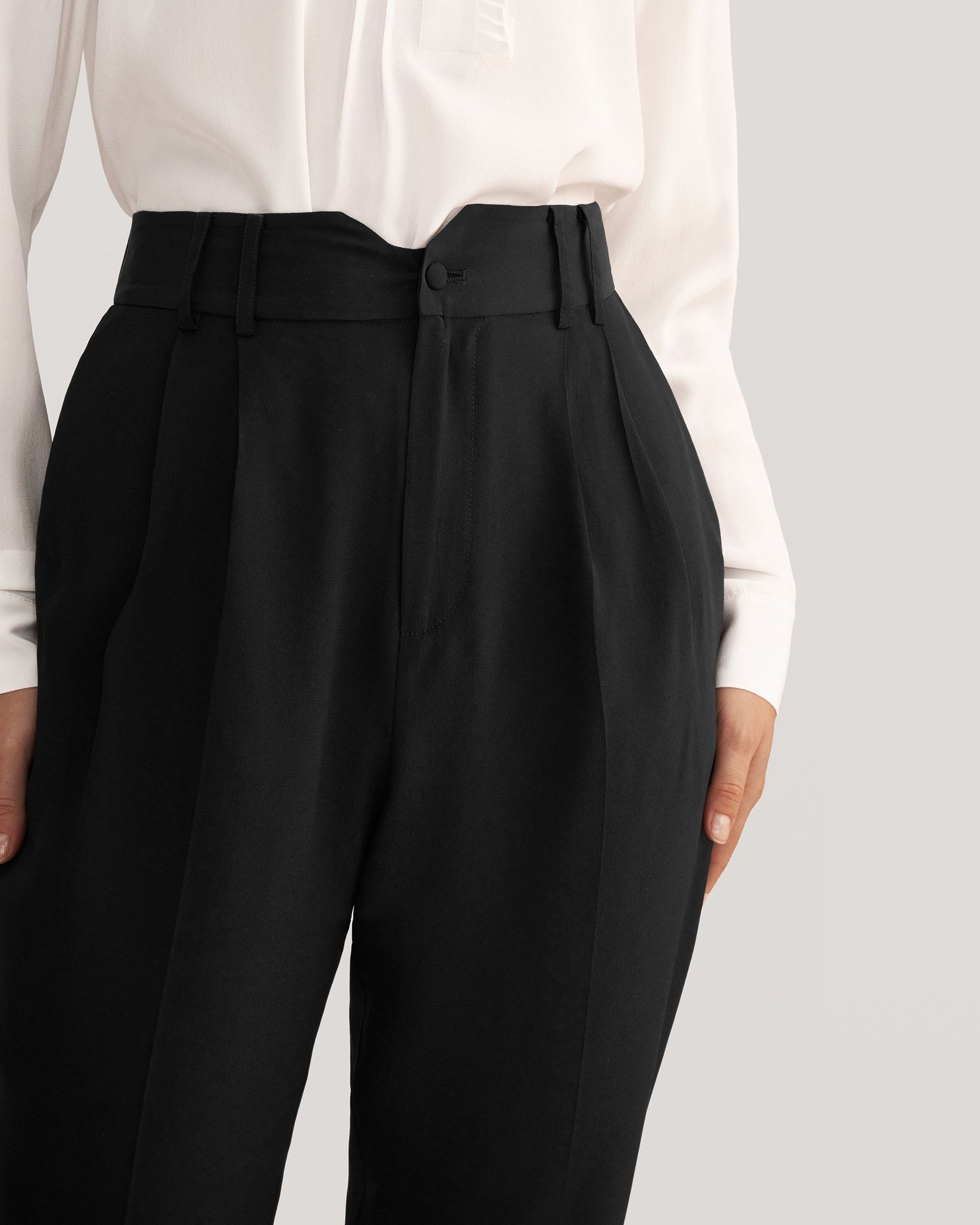 Pantalones Seda Cónicos Remetidos Para Mujer