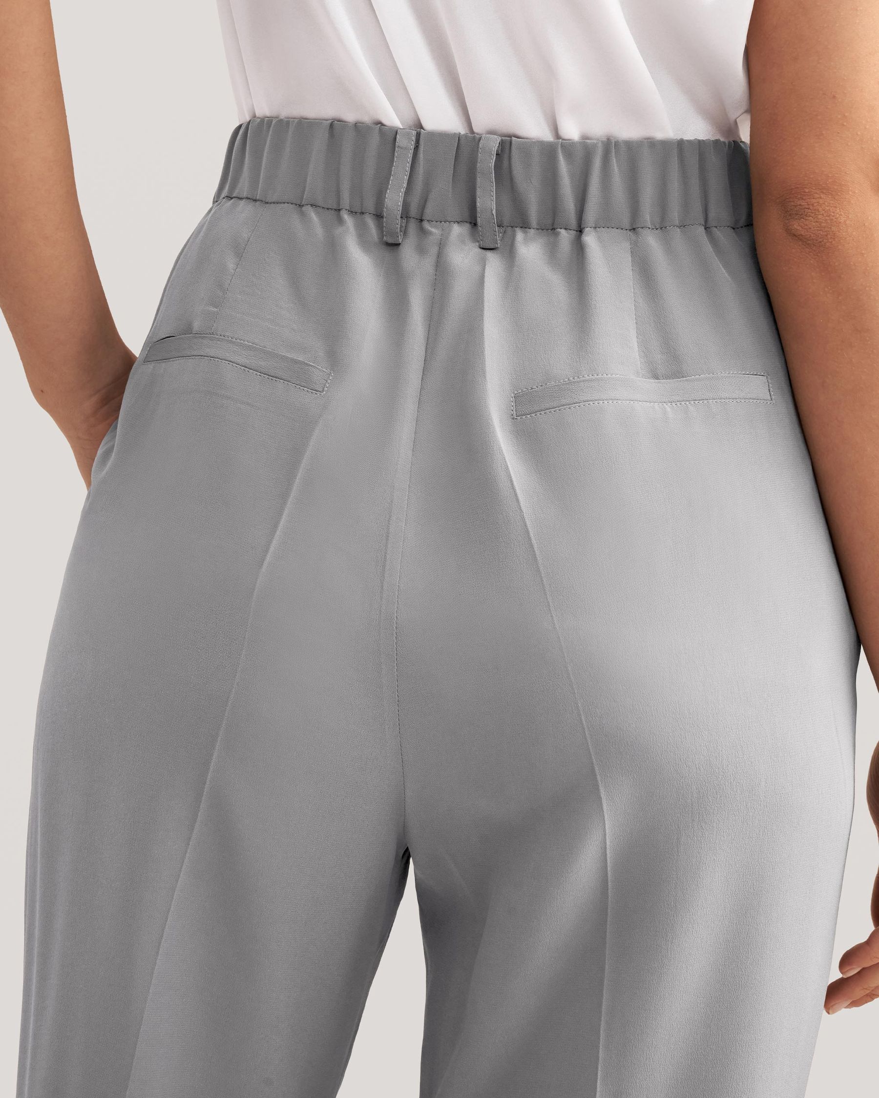 Pantalones Seda Cónicos Remetidos Para Mujer