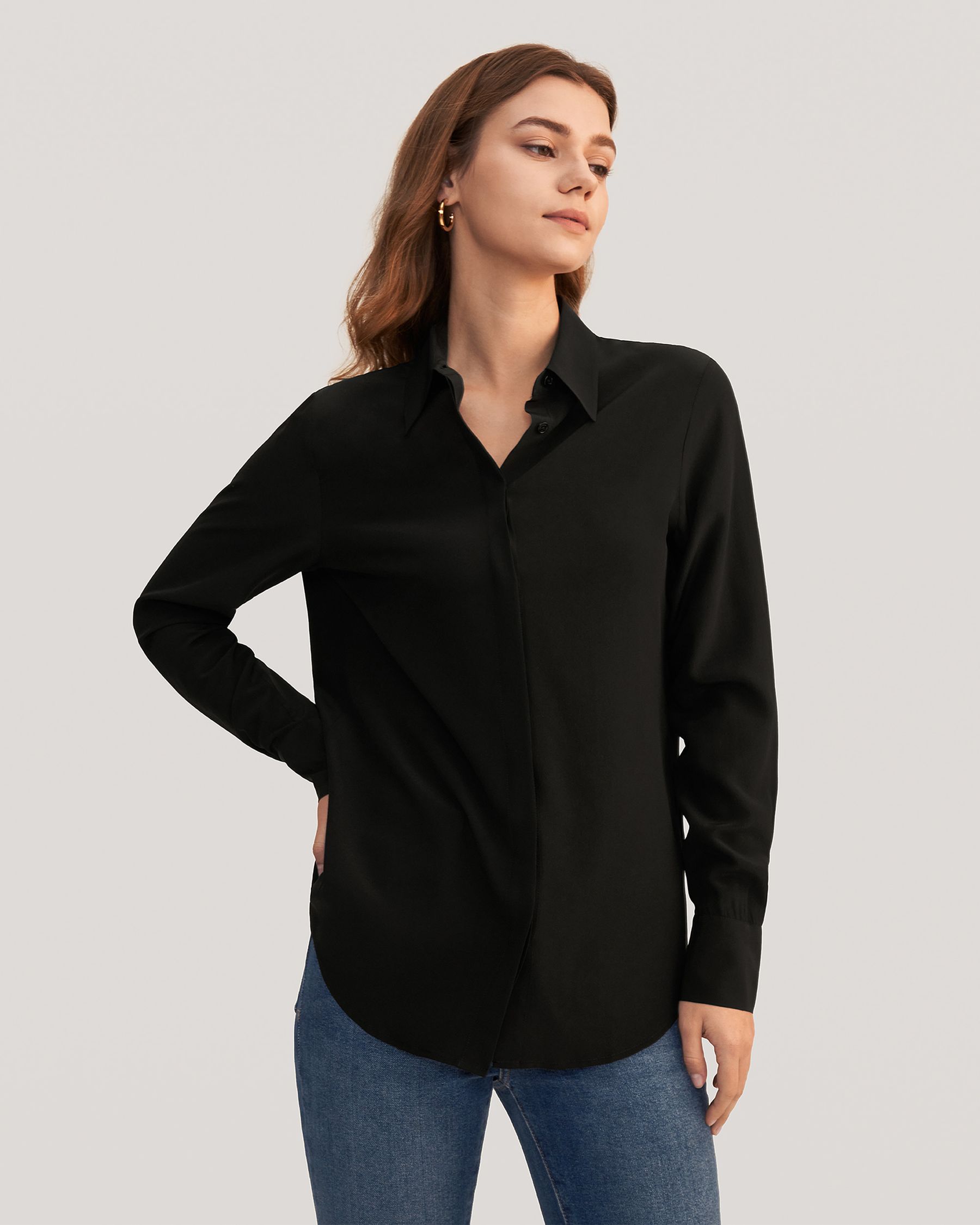  Camisa Seda Mujer Básica Anti Pliegues