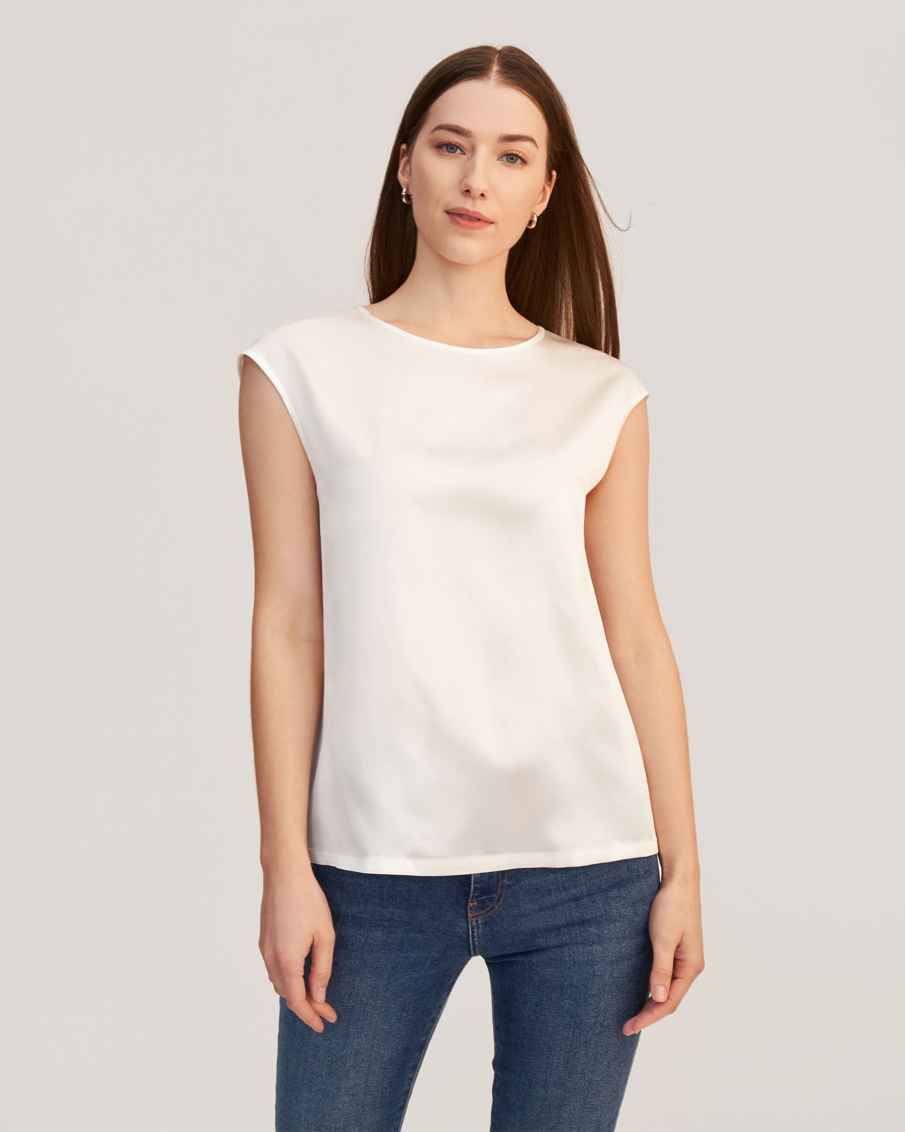 Basic Cap Sleeves  Silk T Shirt For Women